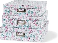 Vista 5 de Soul & Lane Cajas de almacenamiento decorativas de cartón con tapas para decoración del hogar, juego de 3 cajas de fotos florales y cartas