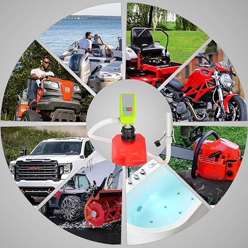 Miniatura 8 de Bomba de transferencia de combustible con parada automática, alimentada por pilas AACC, 2 modos de alimentación, manguera extra larga con adaptador