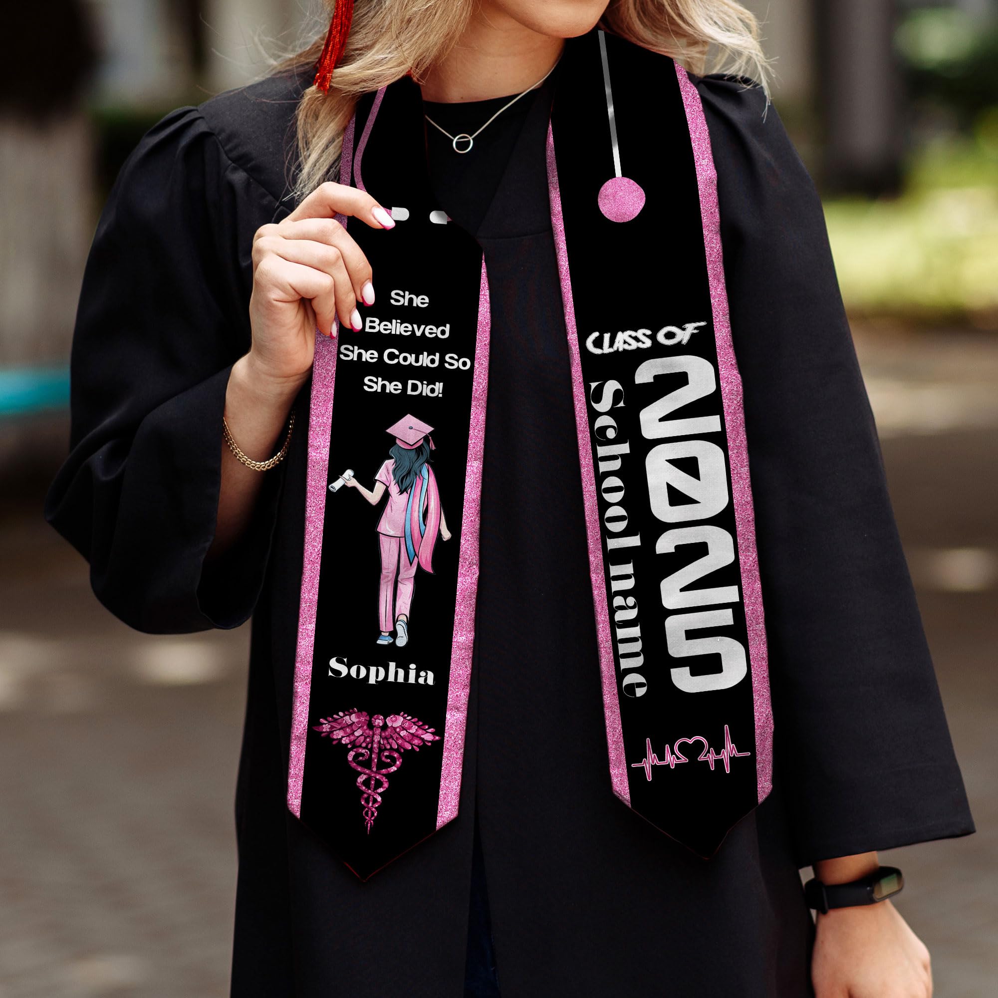 Customized Nursing Graduation Stole/Sash, RN Nurse Stole Graduate 2025, Class of 2025 With Medical Logo Gs 6