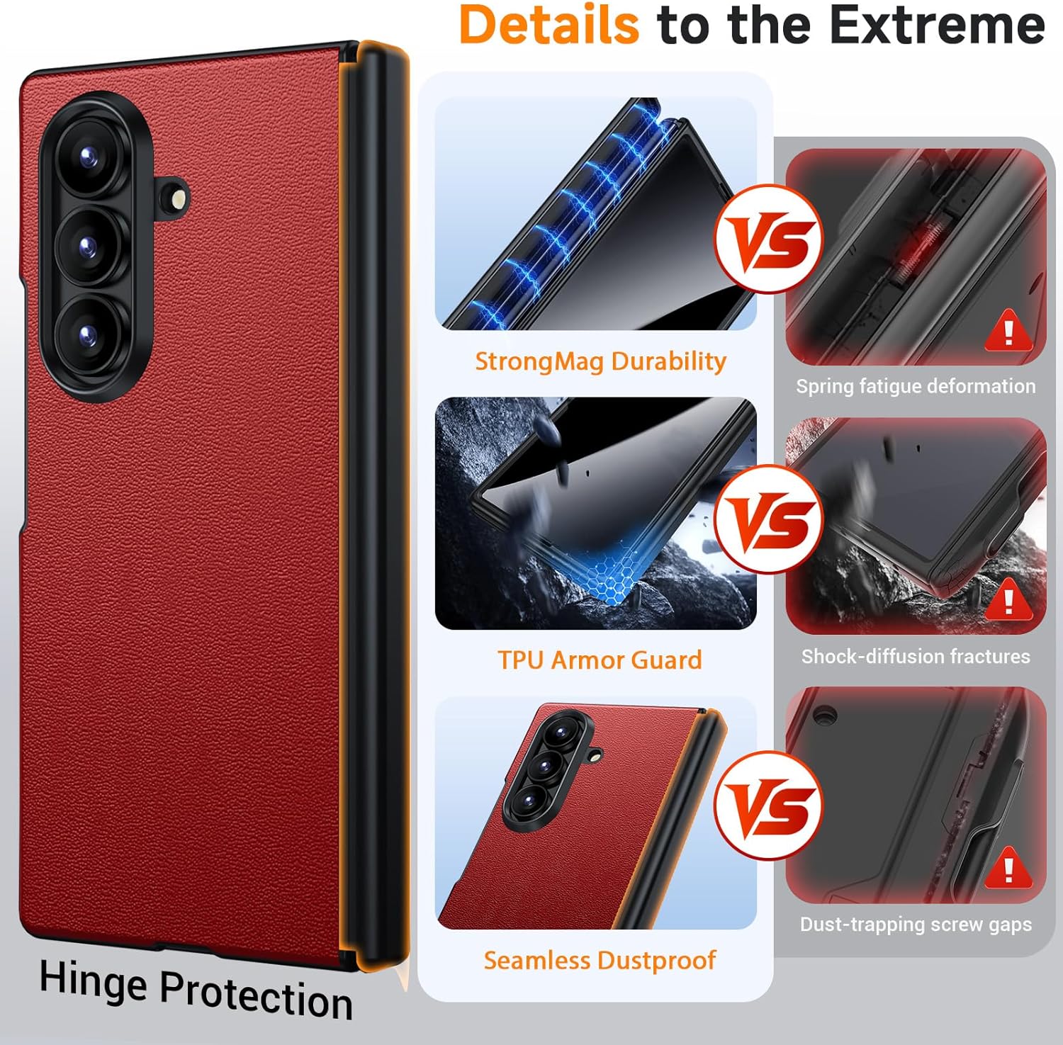 Magnetic for Galaxy Z-Fold-7 Leather Case: Privacy Screen Protector, Fit for MagSafe Wireless Charging, Military Grade Hinge Protection, Shockproof Magnet Phone Cover for Samsung Z Fold 7 Case, Red