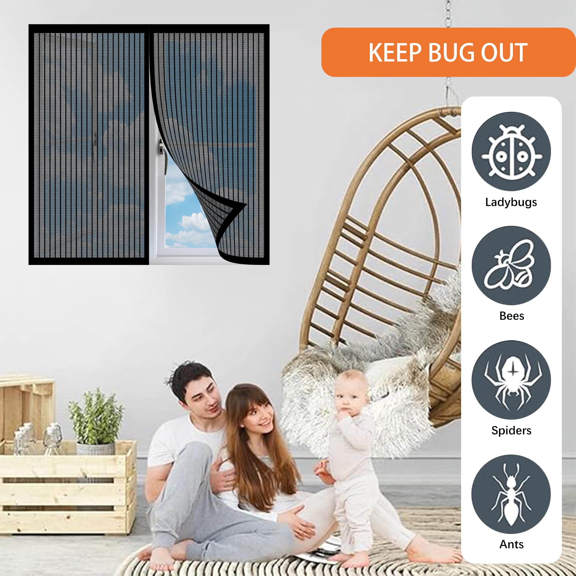 Zanzariera Magnetica 170 x 180 cm Autoadesiva Zanzariera Magnetica Adesivo Tenda Installazione Rapida Senza Attrezzi per Finestre Qualunque Piccole Grandi, Nero