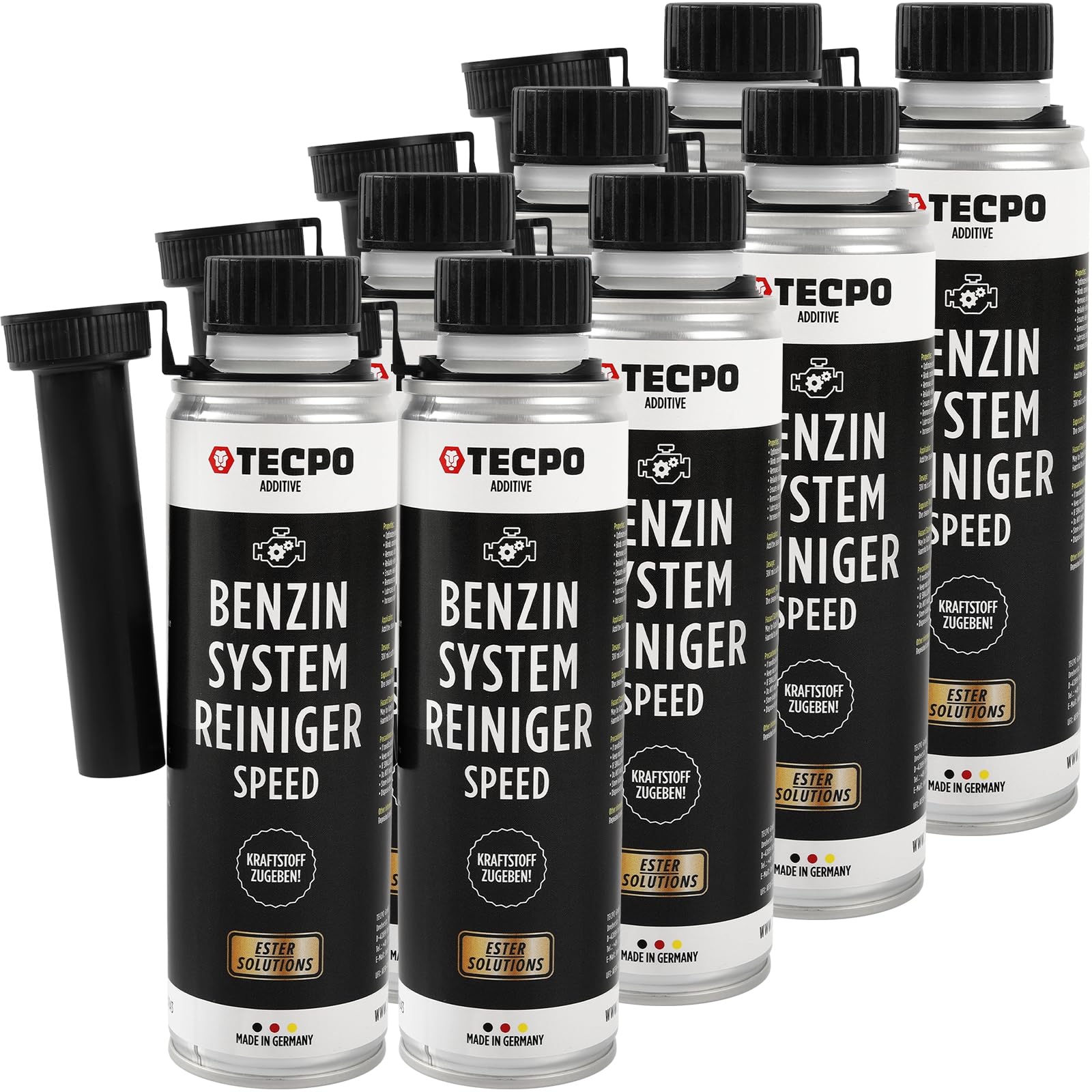 TECPO 8 x detergente per sistema di benzina, 300 ml, detergente per benzina, detergente per motori