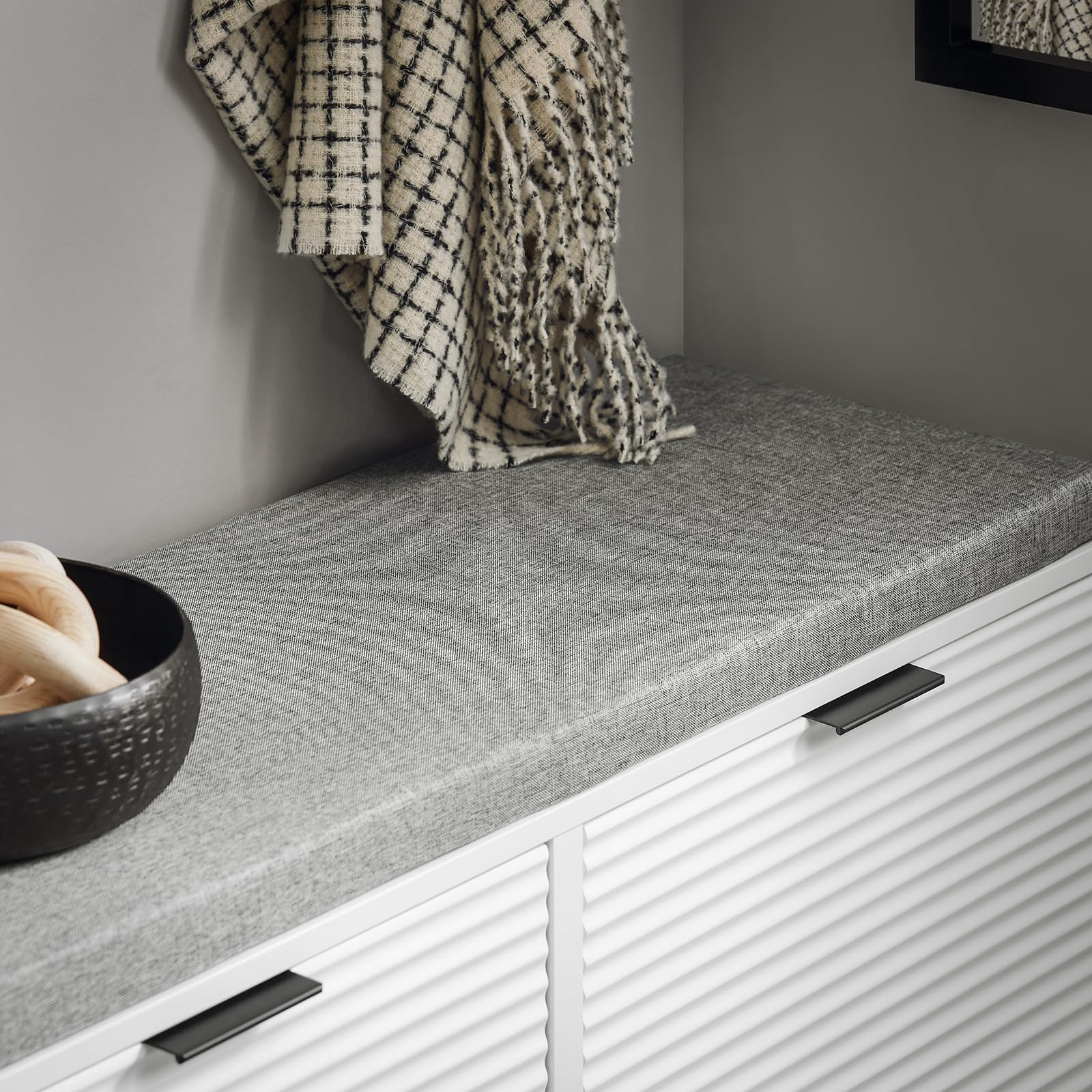 SoBuy FSR147-W Sitzbank Sitzkommode Schuhkipper mit Sitzfläche Schuhtruhe 2 Klappen mit Schuhfach Landhausstil Weiß BHT ca. 105x48x35cm