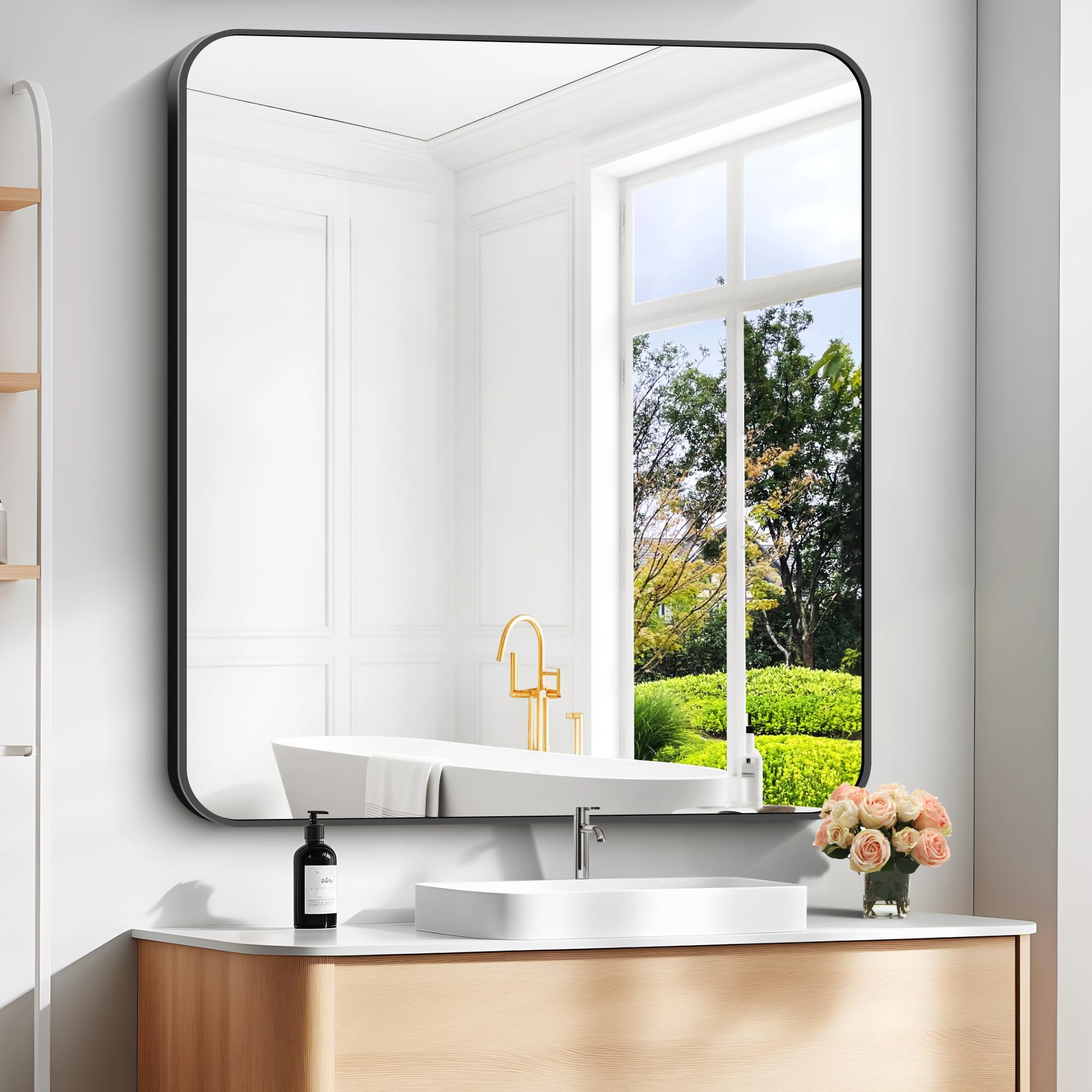 40 x 36Bathroom Mirror Matte Black Wall Mirror with Metal Frame Decorative Rectangular Vanity Mirror for Bedroom Bathroom
