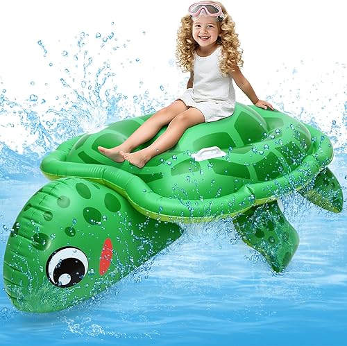 HyDren Flotador inflable extra grande de 79 pulgadas para niños, juguete de piscina de tortuga marina con asas de servicio realista, suministros de