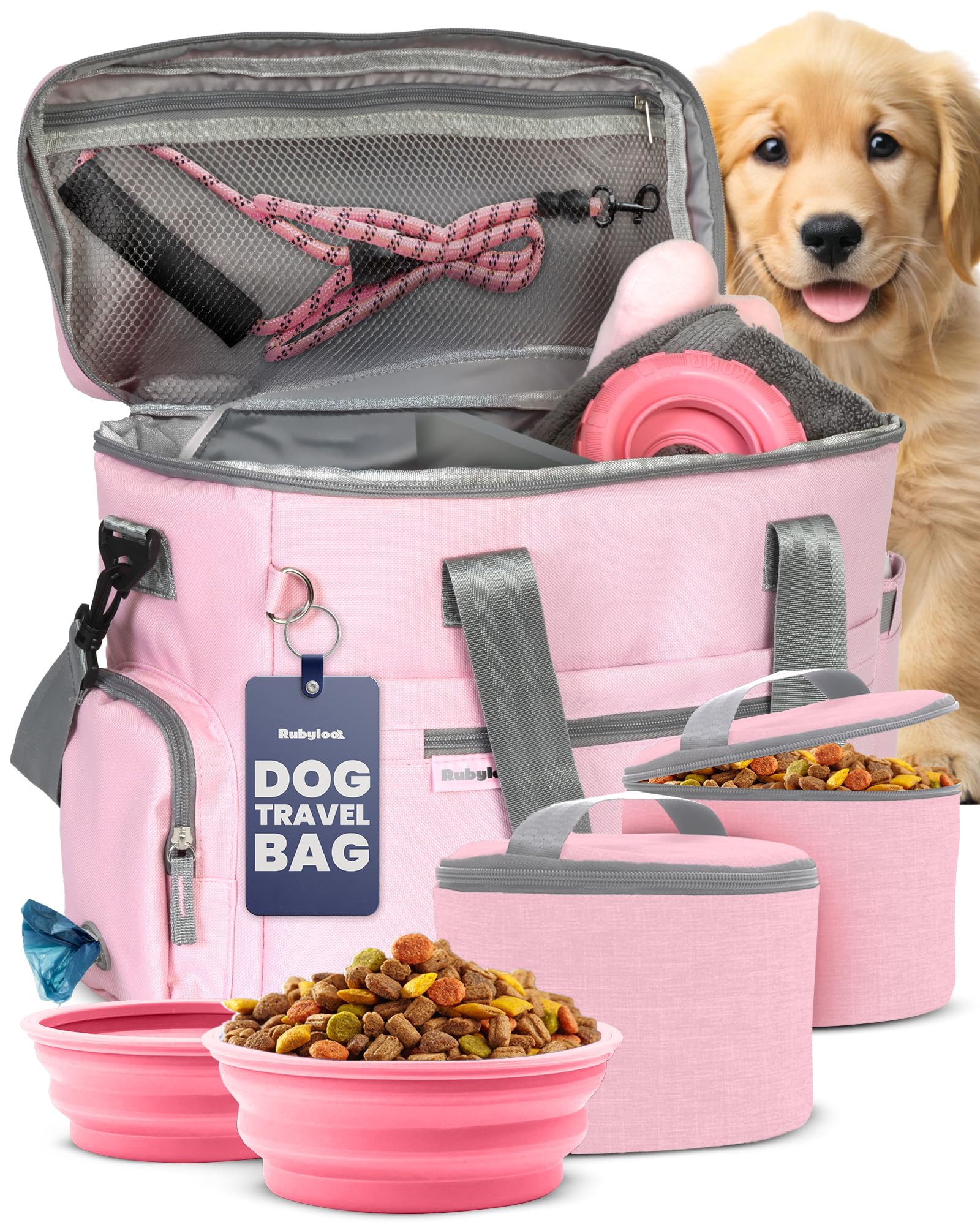 The Original Doggy Bag - Complete Dog Travel Bag for Supplies with 2 BPA-Free Travel Bowls 2 Pet