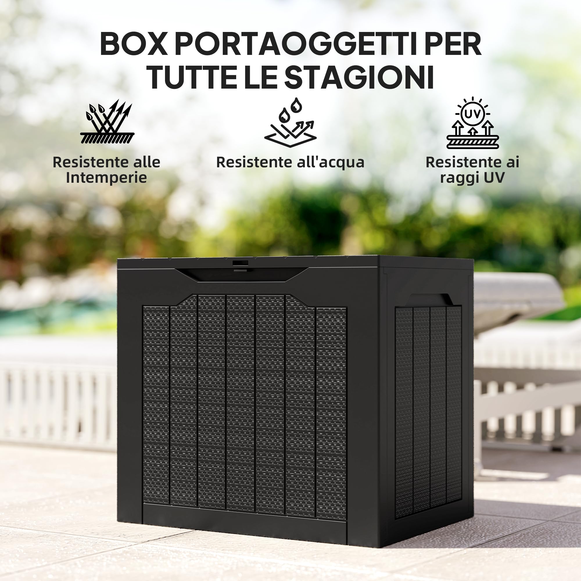 Outsunny Baule da Esterno 93L Impermeabile Resina 56x41x50 cm Nero