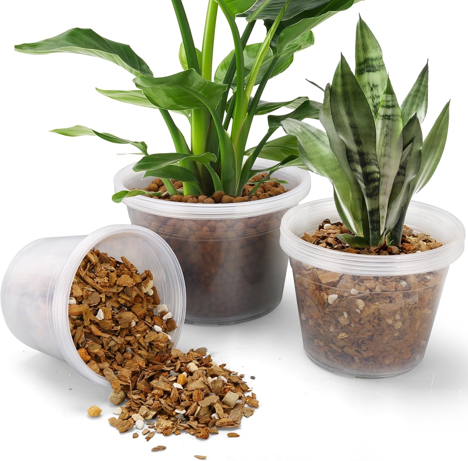 12/10/8 Inch Clear Nursery Pots with Drainage Holes, 12 Pack Flexible Large Plant Pots for Plants, Plastic Clear Pots for Seedling, Shrubs, Herbs, Flowers, Vegetables