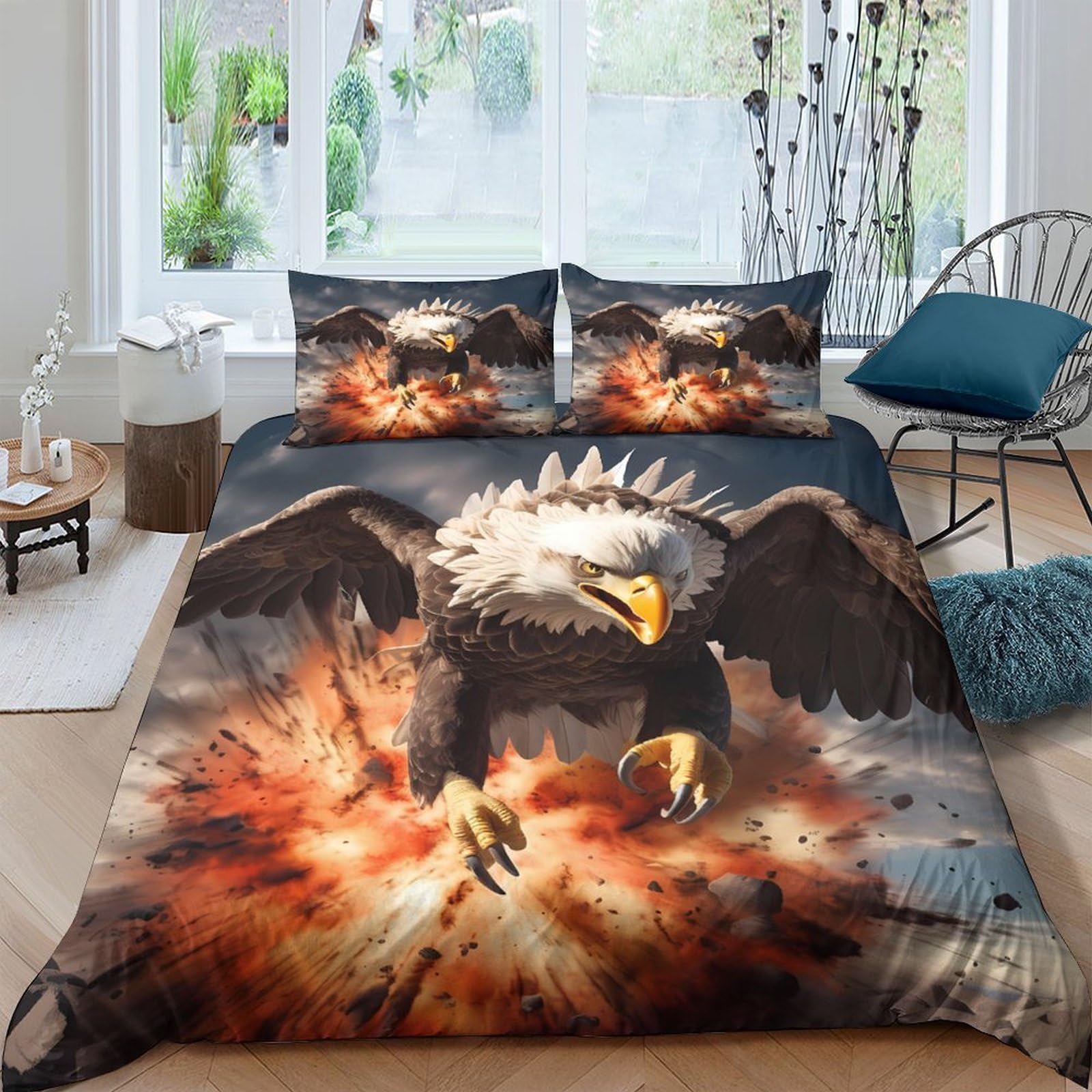 Ctjqhvkz Style-3 3D Printed Fire Eagle Fitted Sheet Microfiber Soft Anti-Slip Explosion Bed Cover For Bedroom Dorm Room Decor Single（135X200cm）