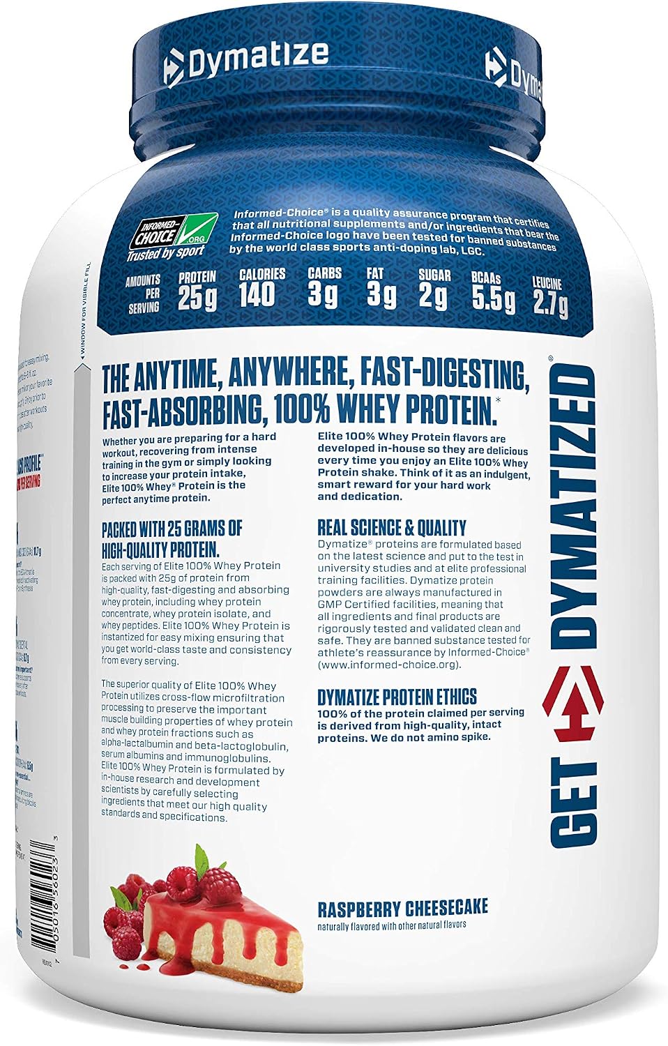 Dymatize Elite 100% Whey Protein Powder Used Pre or Post Workout Quick Absorbing and Fast Digesting, 5 Pound, Raspberry Cheesecake, 5 Pound , 80 Oz