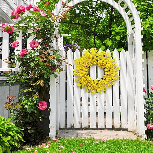 Miniatura 8 de Corona amarilla de Forsythia para puerta de Huashen de 24 pulgadas, corona de verano para puerta delantera, racimo de flores, corona de granja en