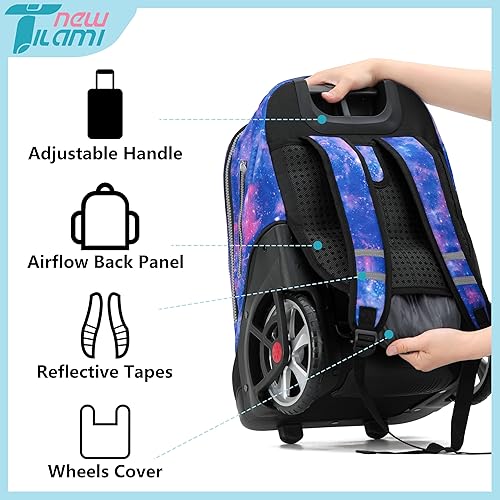 Miniatura 7 de NEW TILAMI Mochila con ruedas de 19 pulgadas para adolescentes, mochila con ruedas para computadora portátil, mochila para libros, bolsa de viaje