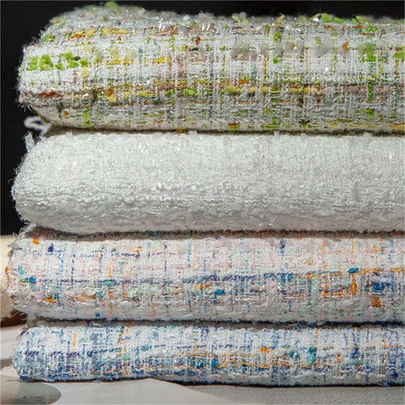 Tradycyjna tkanina tweedowa, Tweed Sewing Fabric Polyester White And Blue 1 Meter By 148cm