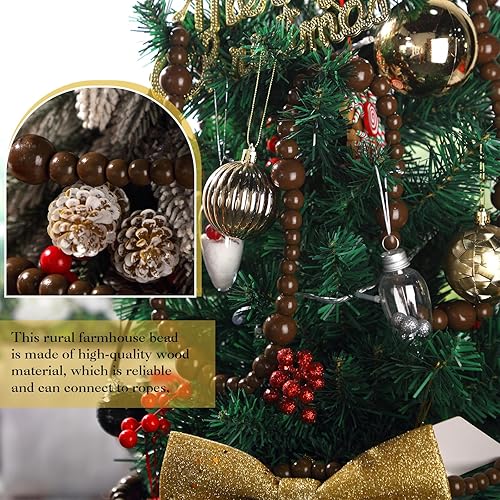 Miniatura 4 de Boao Guirnalda de cuentas de madera rústica para colgar en la pared, decoración de árbol natural, guirnalda decorativa para colgar en la pared,