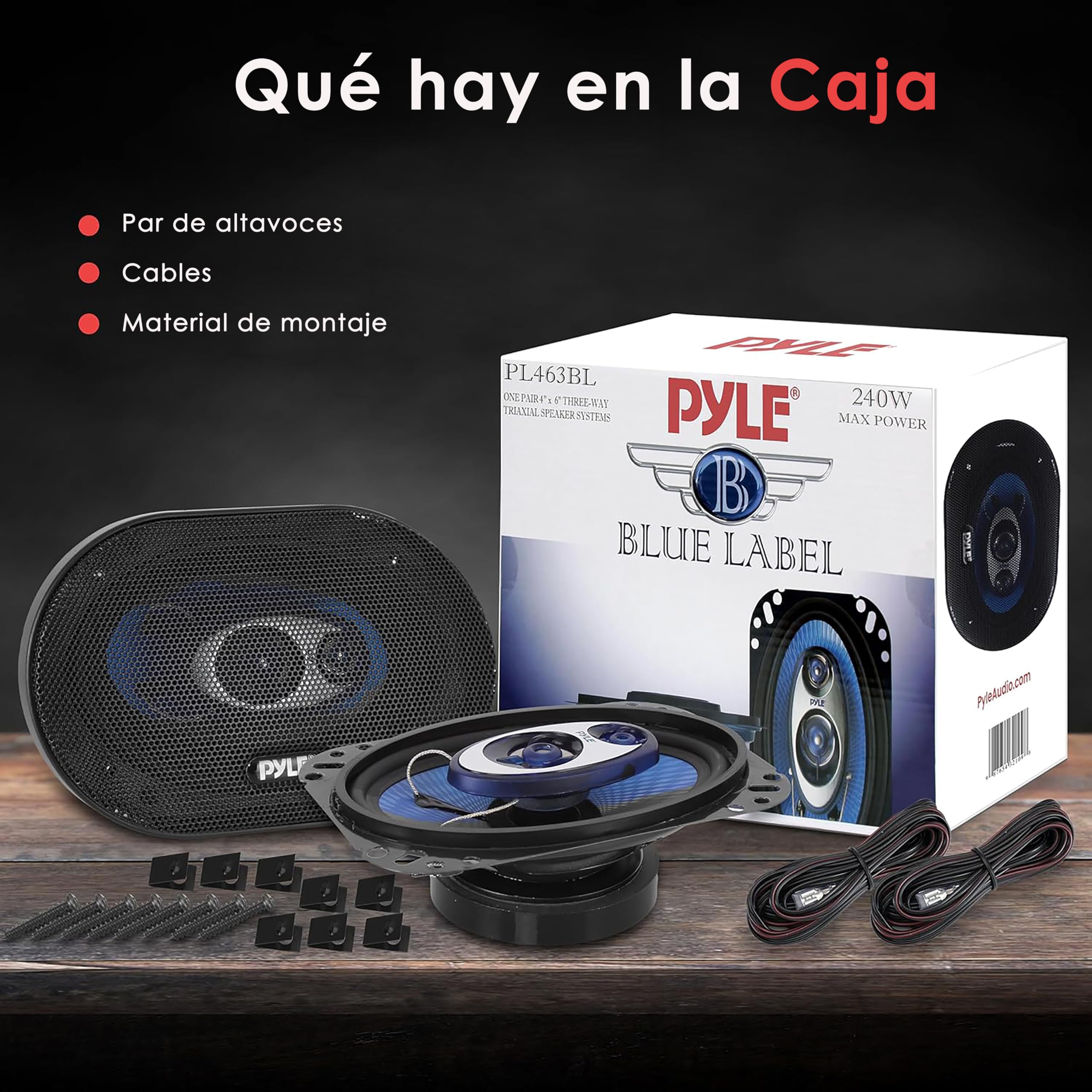 Pyle Par de altavoces para auto de 4” x 6”, Coche, Sistema de altavoces de sonido de 3 vias, 240W por par, Impedancia de 4Ohm y ¾"