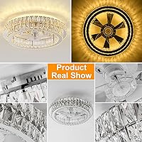 Vista 6 de Fandelier Ceiling Fan with Lights and Remote Control Dimmable Crystal Ceiling Fan LED 3 Color 6 Speeds Chandelier Fan Bedroom Kitchen Living Room