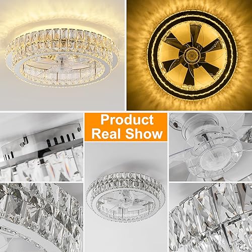 Miniatura 6 de Fandelier Ceiling Fan with Lights and Remote Control Dimmable Crystal Ceiling Fan LED 3 Color 6 Speeds Chandelier Fan Bedroom Kitchen Living Room