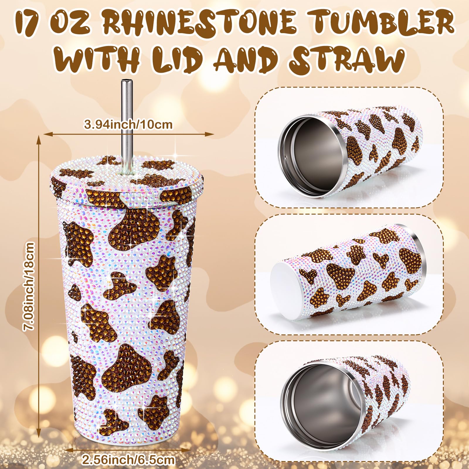 Personalized Cow Print Tumbler With Initial Letter - Glitter Black & White 20oz Stainless Steel Insulated Cup, Unique Gift For Women - View #4