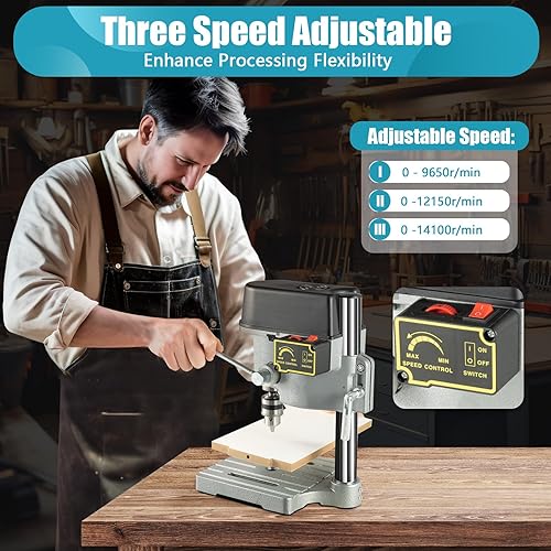 Miniatura 2 de Prensa de taladro Mini banco de prensa de taladro portátil Prensa de taladro velocidad variable 0-16000rpm 3 velocidades 0.039 in-0.394 in 340W