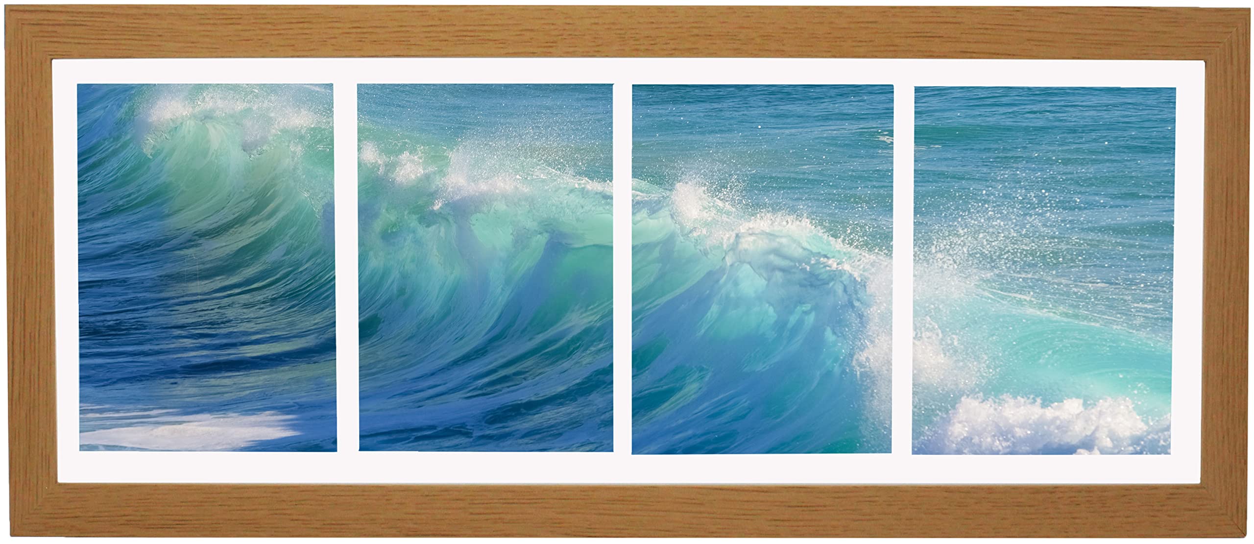 8x22 Natural Collage Gallery Picture Frame with Four 5x7 Inch Openings - Wide Molding - Includes Both Attached Hanging Hardware and Desktop Easel - Display Five by Seven Photos Horizontal or Vertical