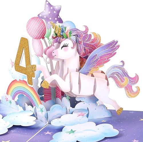Miniatura 7 de Liif Tarjeta de feliz cumpleaños de 5 años de unicornio, tarjeta de cumpleaños desplegable 3D para niños de 5 años para niñas, con nota de mensaje y