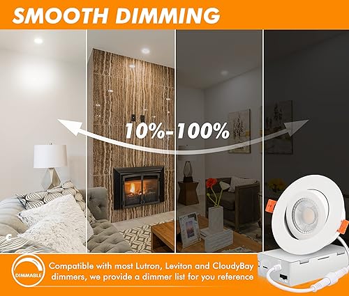 Miniatura 3 de CLOUDY BAY Eyeball - Luz LED empotrable de 5 colores de 4 pulgadas con caja de conexiones, clasificación IC, 9.5W CRI90+ 2700K3000K3500K4000K5000K