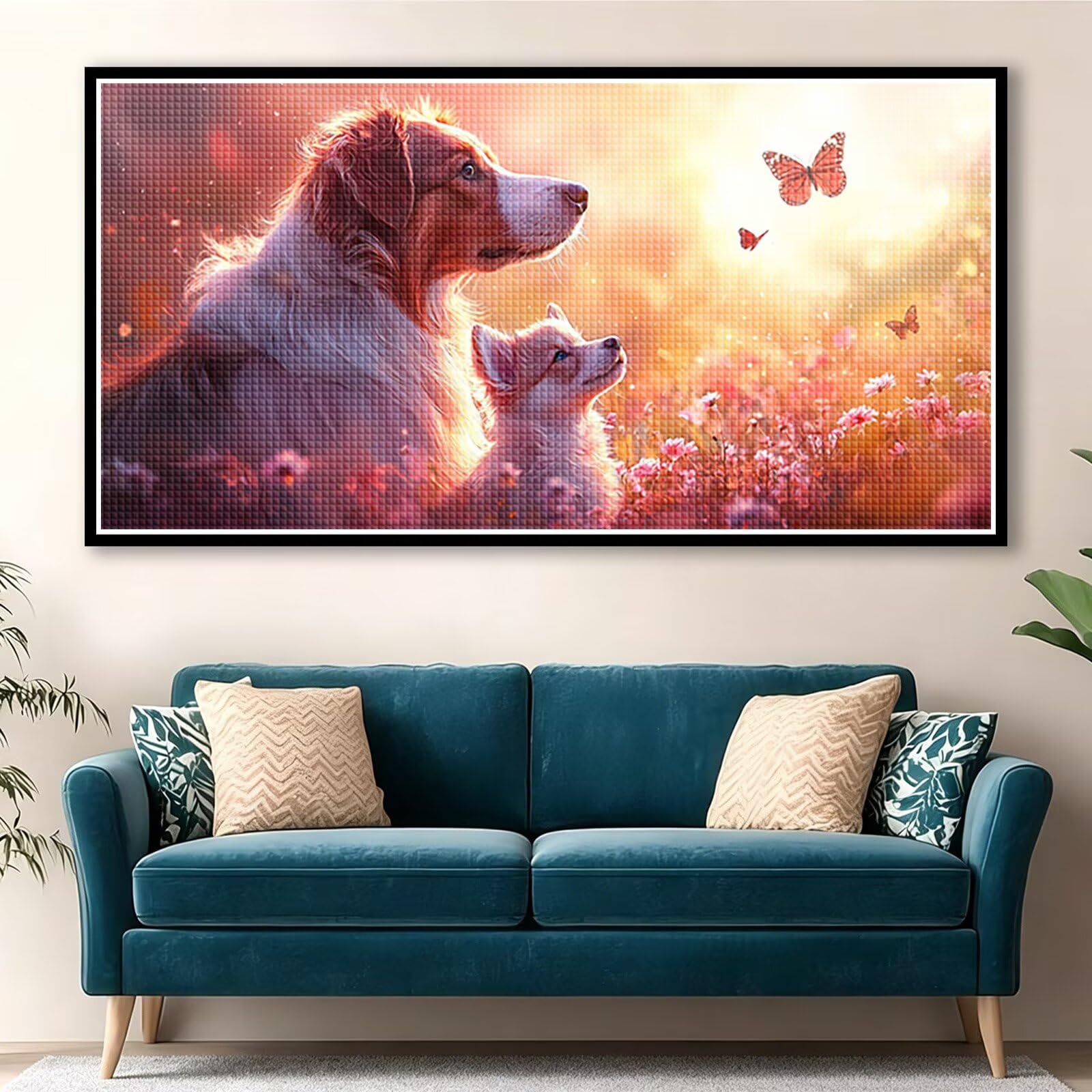 Diamond Painting Adultos Perro Pintura Diamante, Flor Diamond Painting 5D Completo, DIY Cuadrado Cristal Bordado Punto de Cruz Cuadros de Diamantes para Decoracion Hogar, Regalo Mujer 160x80cm 0J-6