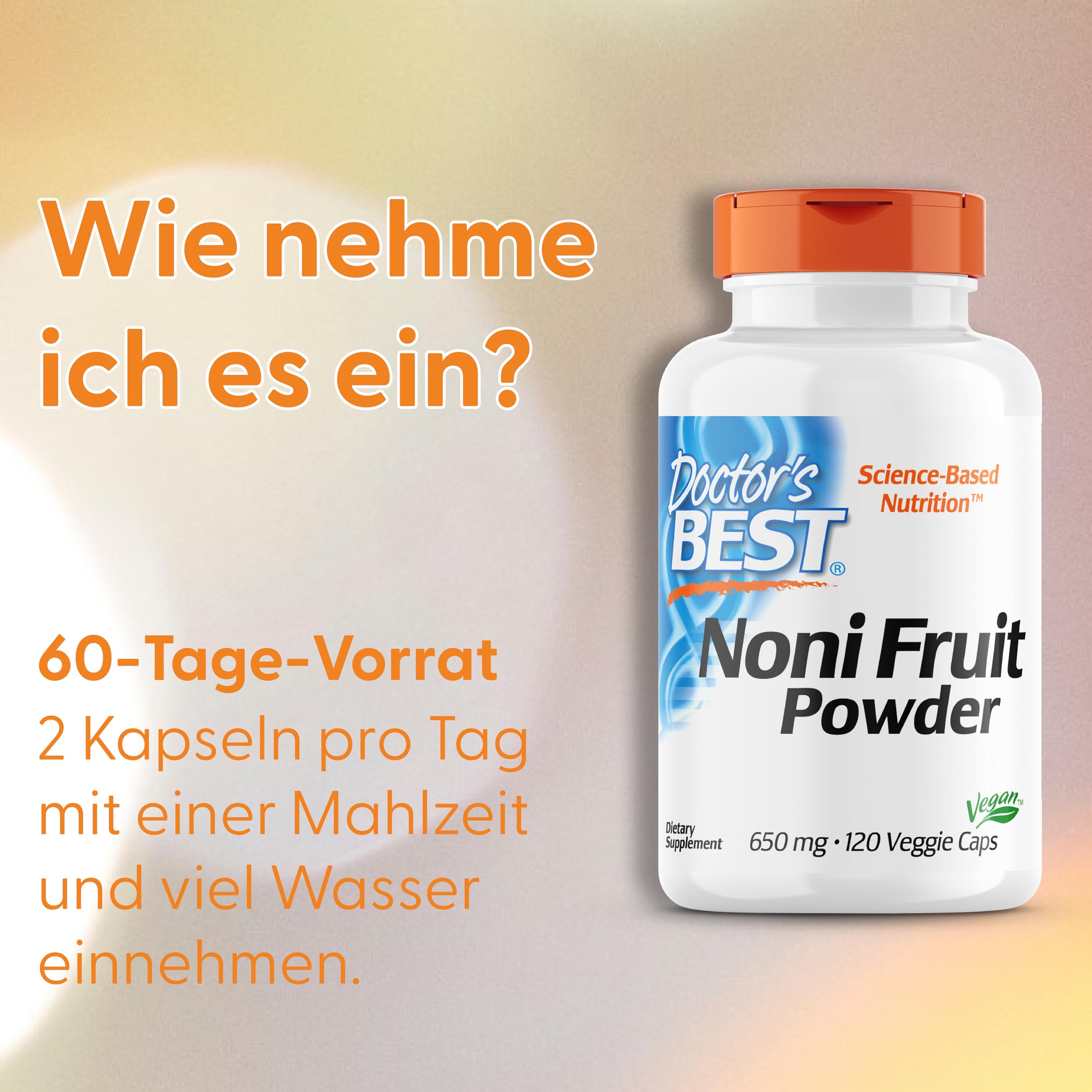 Doctor's Best, Noni Fruit Powder, 650mg, 120 vegane Kapseln, Laborgeprüft, Glutenfrei, Sojafrei, Vegetarisch