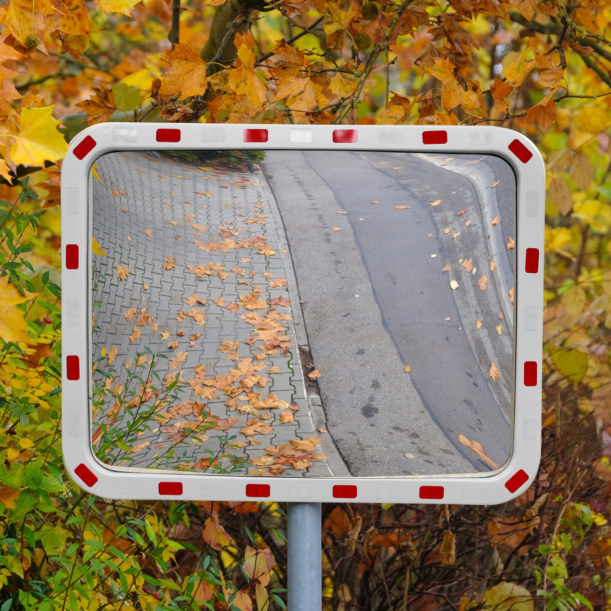 ECD Germany Verkehrsspiegel rechteckig 60x80 cm Reflektoren weiß-rot und Halterung, ABS-Kunststoff, wetterfest, unzerbrechlich, Sicherheitsspiegel Überwachungsspiegel Beobachtungsspiegel Konvexspiegel