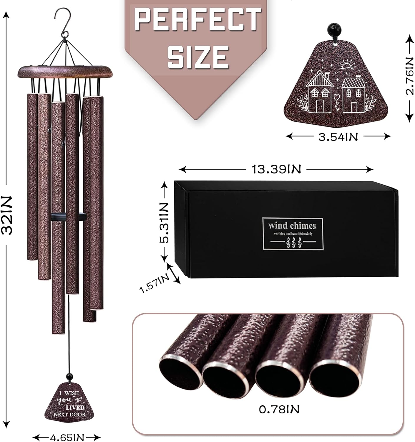 Birthday Gifts for Women Wind Chimes 32”, I Wish You Lived Next Door, Best Friend/Friendship/Bestie/Sister Gifts for Women, Christmas Anniversary Birthday Gift for Her Friend Sister Bestie Mom - Image 6