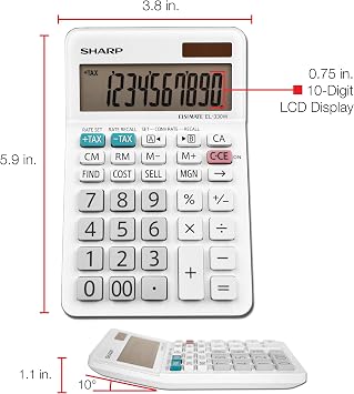 Sharp EL-330WB Standard Function Basic Desktop Calculator, Large Display, for Home and Office, Dual Power, Solar and Battery...