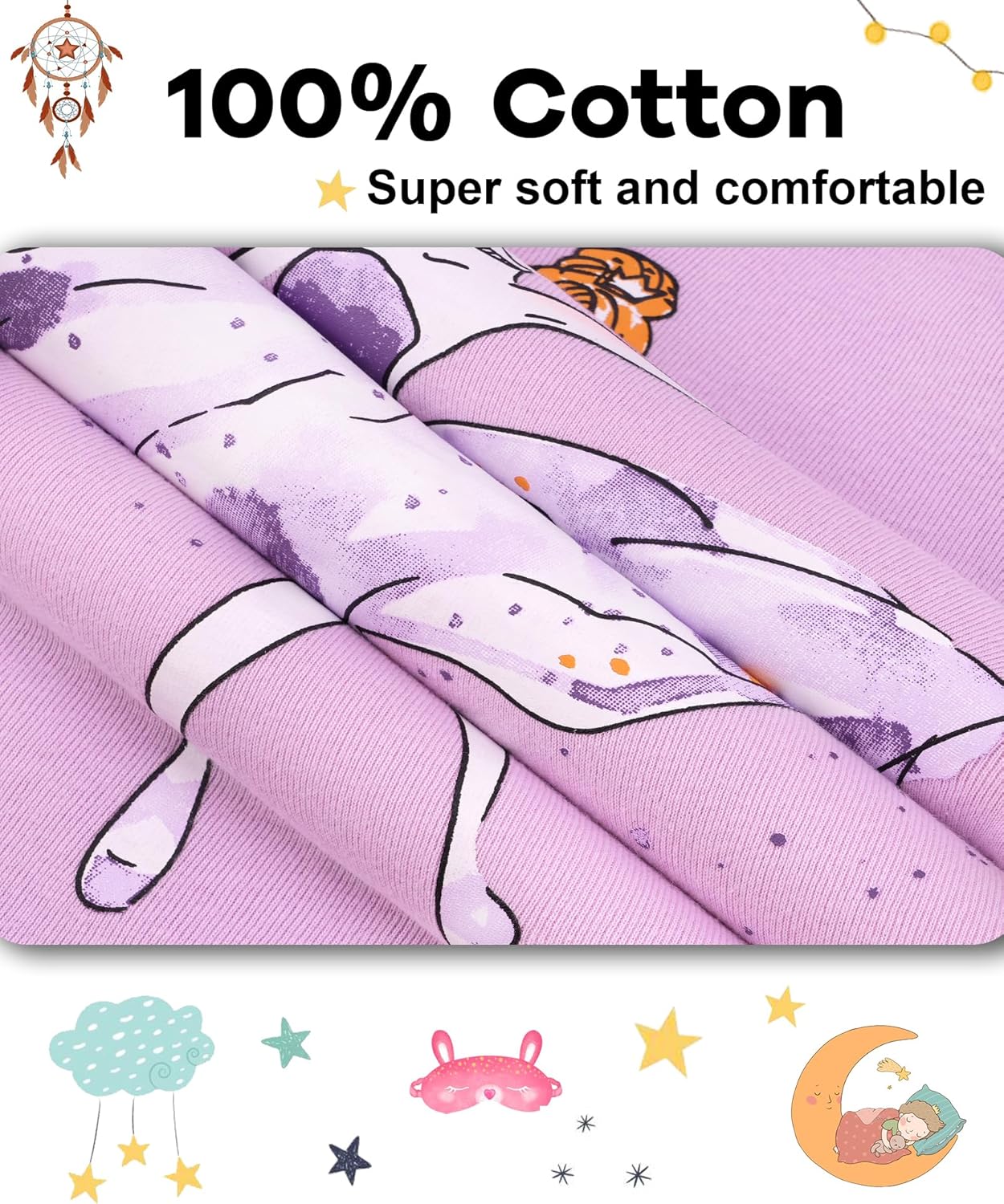 DAUGHTER QUEEN Girls 4 Pieces Cotton Pajamas Size 18 Months-12 Years - Image 6