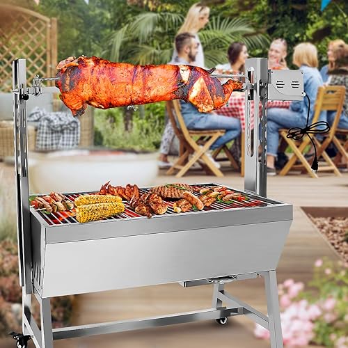 Miniatura 7 de Asador al aire libre para barbacoa de 25 W, 37 pulgadas, asador para cerdo, cordero y cabra - asador de carbón de acero inoxidable para acampar al