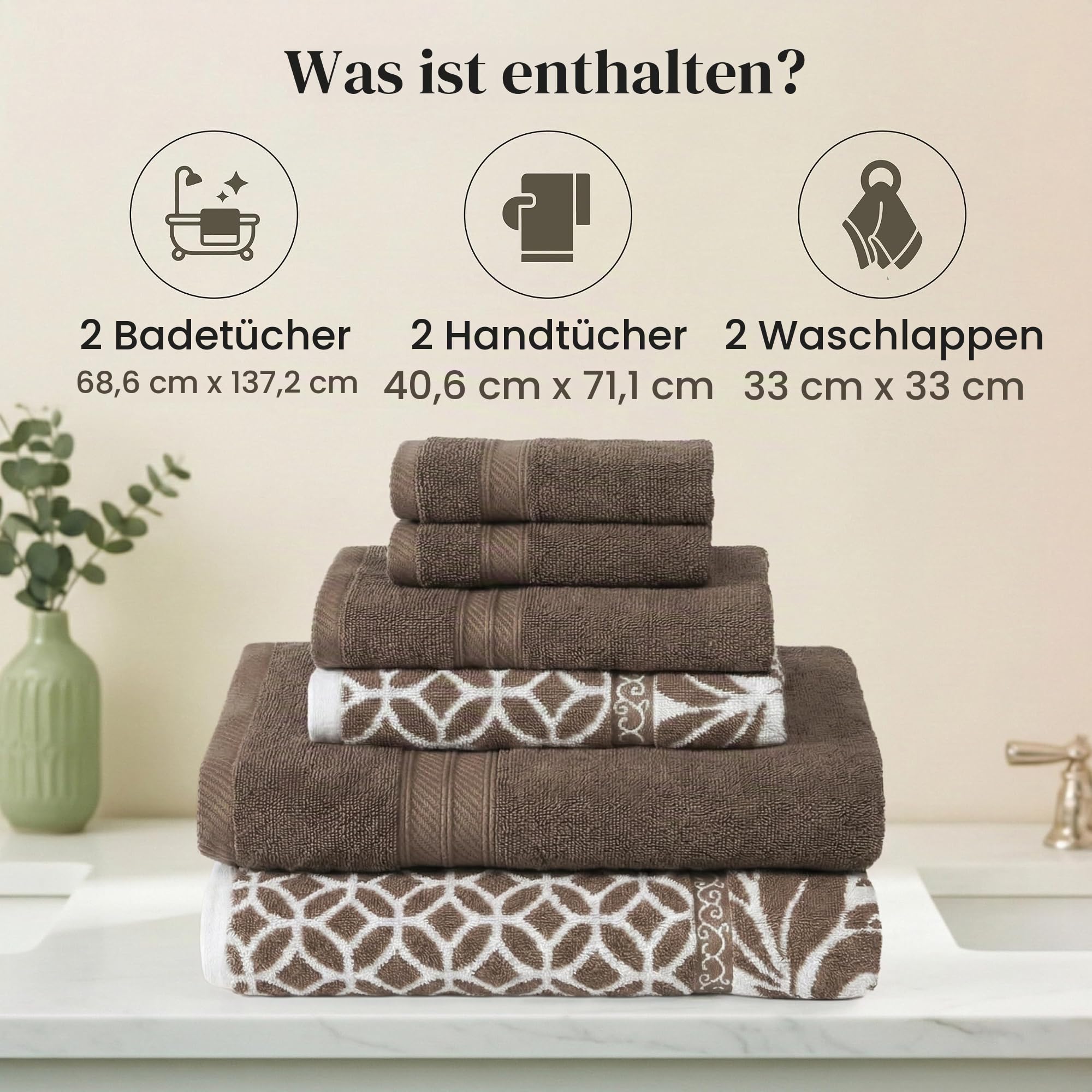 Modern Threads Trefoil Filigranes 6-teiliges wendbares garngefärbtes Jacquard-Handtuch-Set – Badetücher, Handtücher und Waschlappen… – Ansicht 3