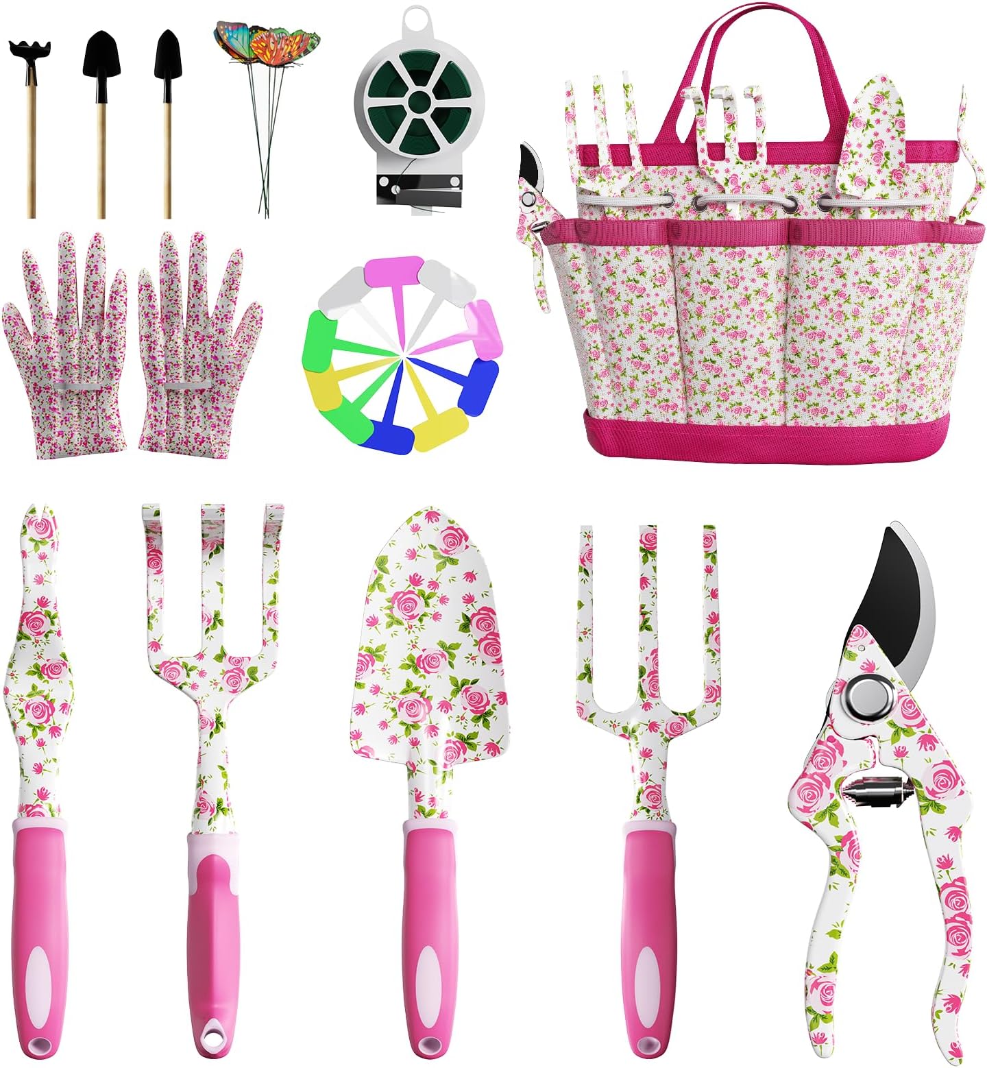 MYMULIKE Gardening Gifts for Women, 26 Pieces Floral Garden Tools Set- Women Girls Garden Kit with Gift Box, Gloves & Handbag, Gifts for Mother, Lady, Christmas, Birthday
