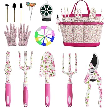 MYMULIKE Garden Tool Set 26-Piece Garden Tools for Women Garden Hand Tools with Rubber Handle and Oxford Bag Ideal Garden Gifts for Men and Women