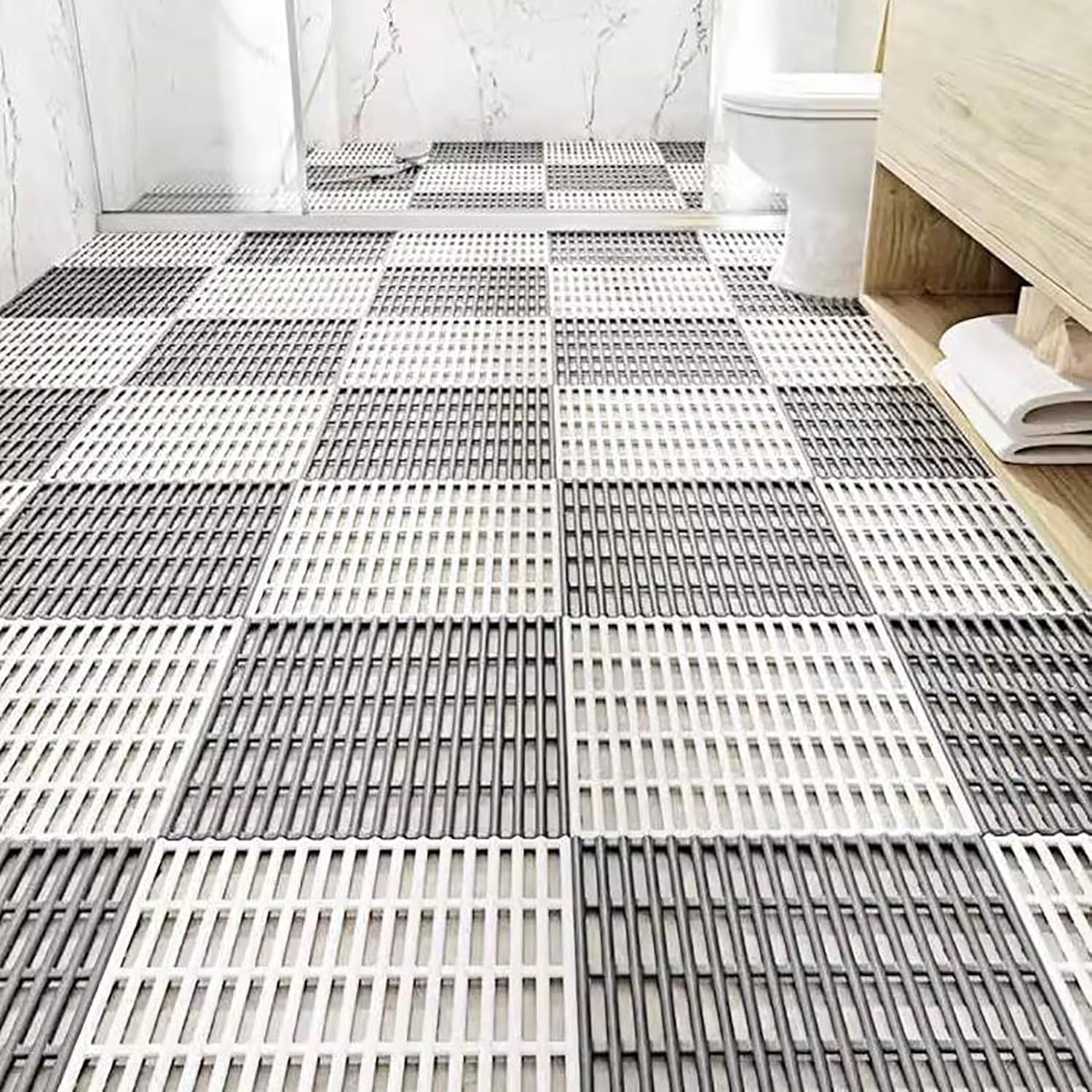 4 Pics Waterproof Interlocking TPE Non-Slip Floor Square Mats, Non Slip Can be Cut Indoor or Outdoor Ground Mats Door Mats Bathtub Floor Pad Pool Mat(Gray,20x20cm/7.87inx7.87in)