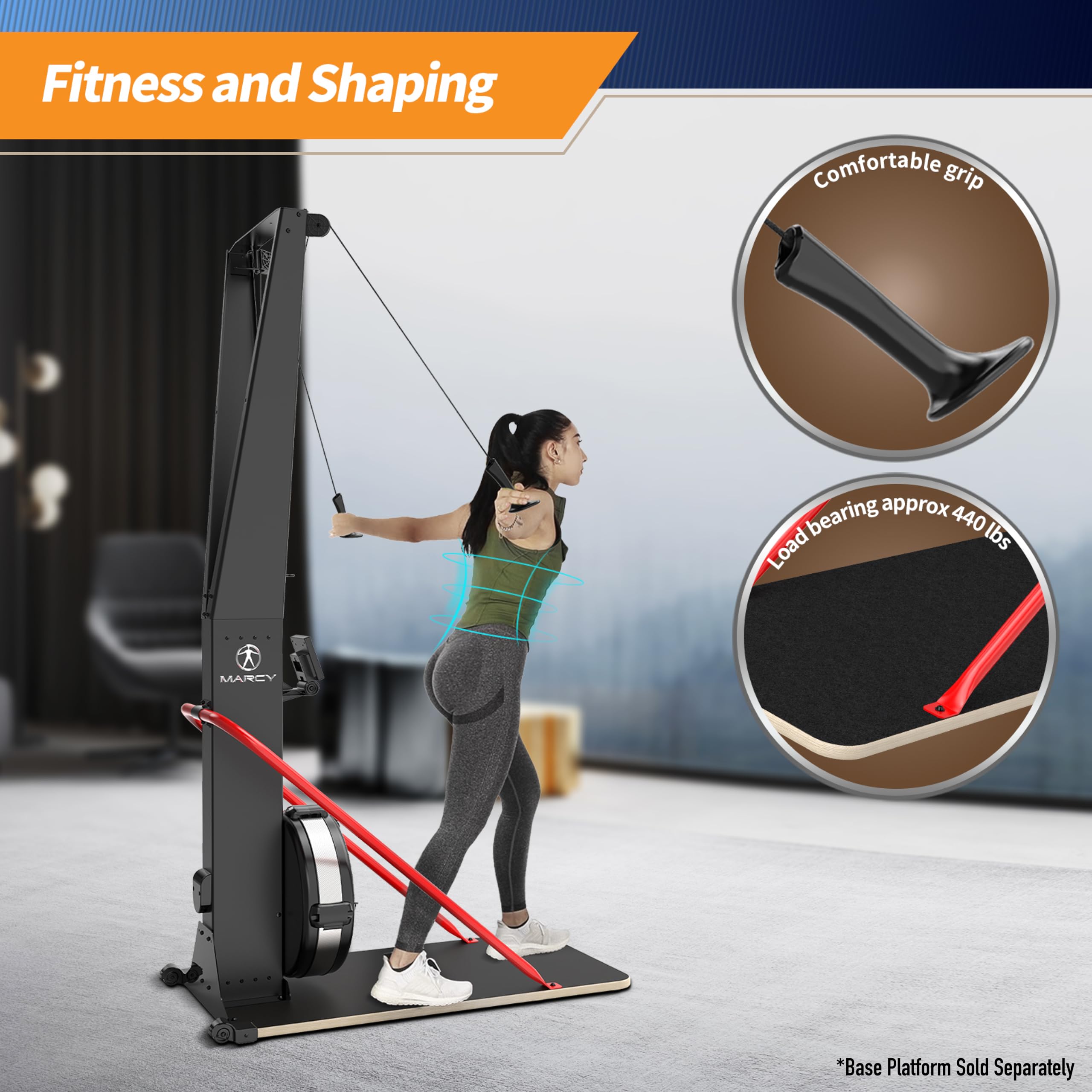 Marcy Cross Country Ski Trainer, Wall-Mounted Skiing Machine with Optional Base Platform (Sold Separately) NS-0357-SKI
