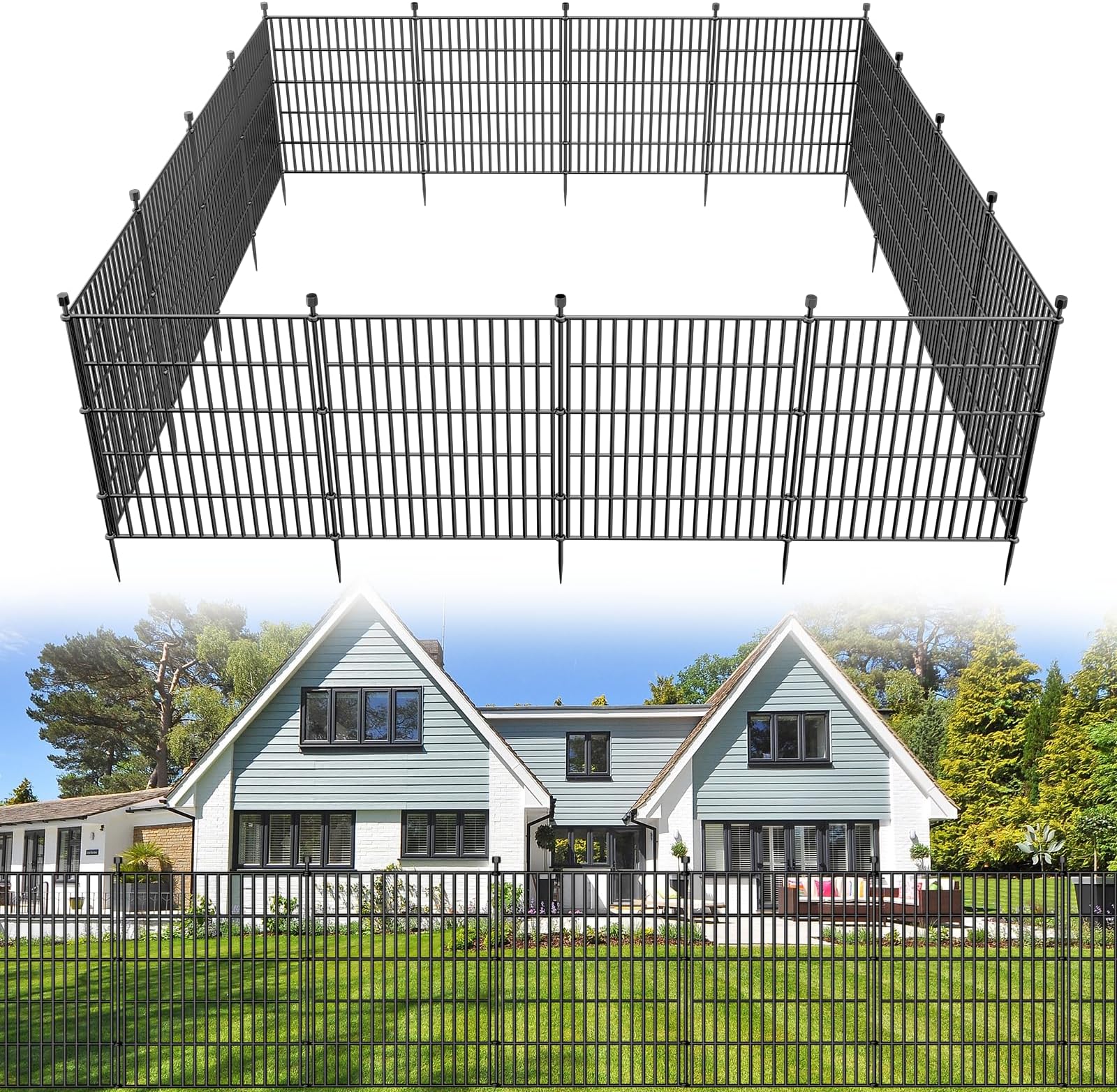 15 Panels No Dig Decorative Outdoor Garden Fence for Yard, 32 in(H) X 35.4 ft(L) Animal Barrier Fencing Rustproof Metal Wire Panel Border for Dog, Rabbits, and Patio Temporary Ground Stakes