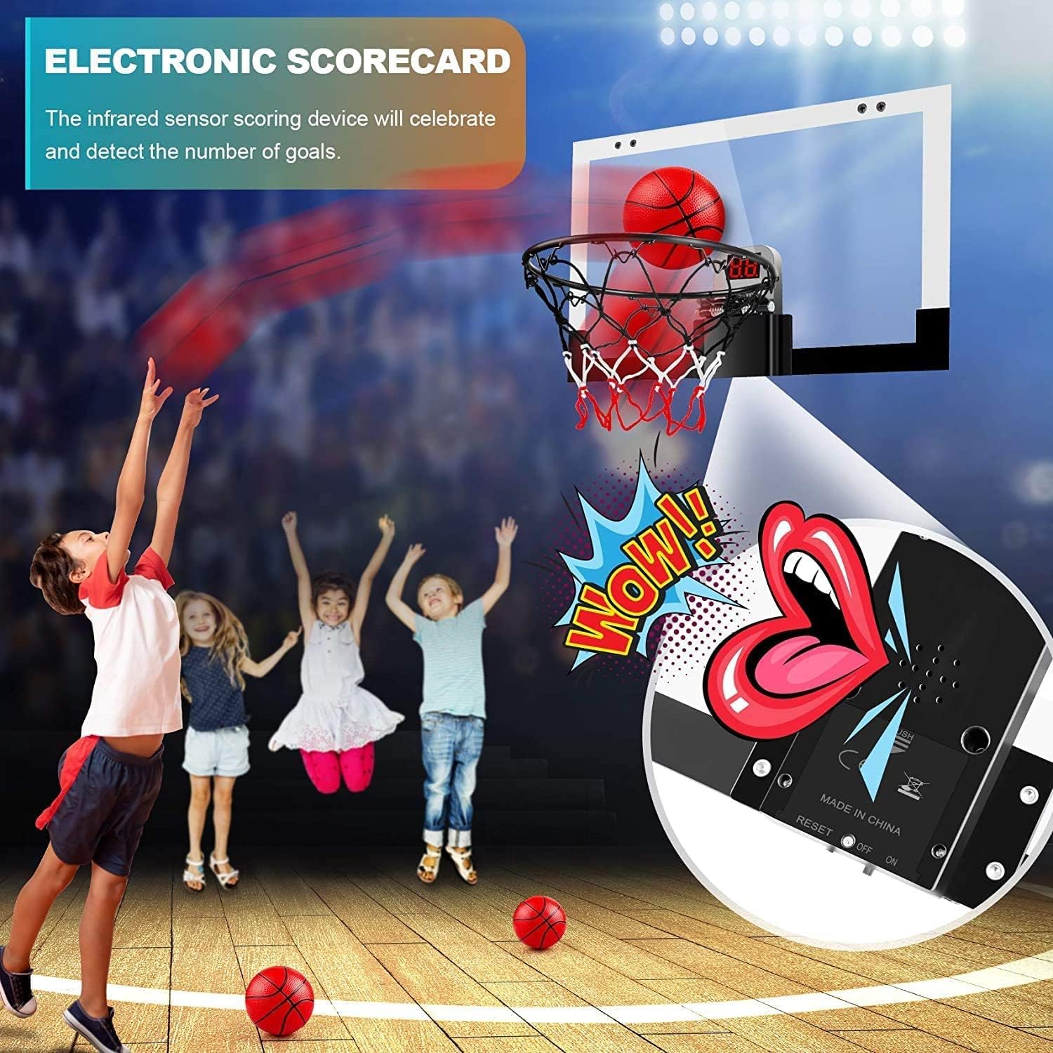 Mini Basketball Hoop for Kids Indoor Small Basketball Hoop Electronic Score Record for Door