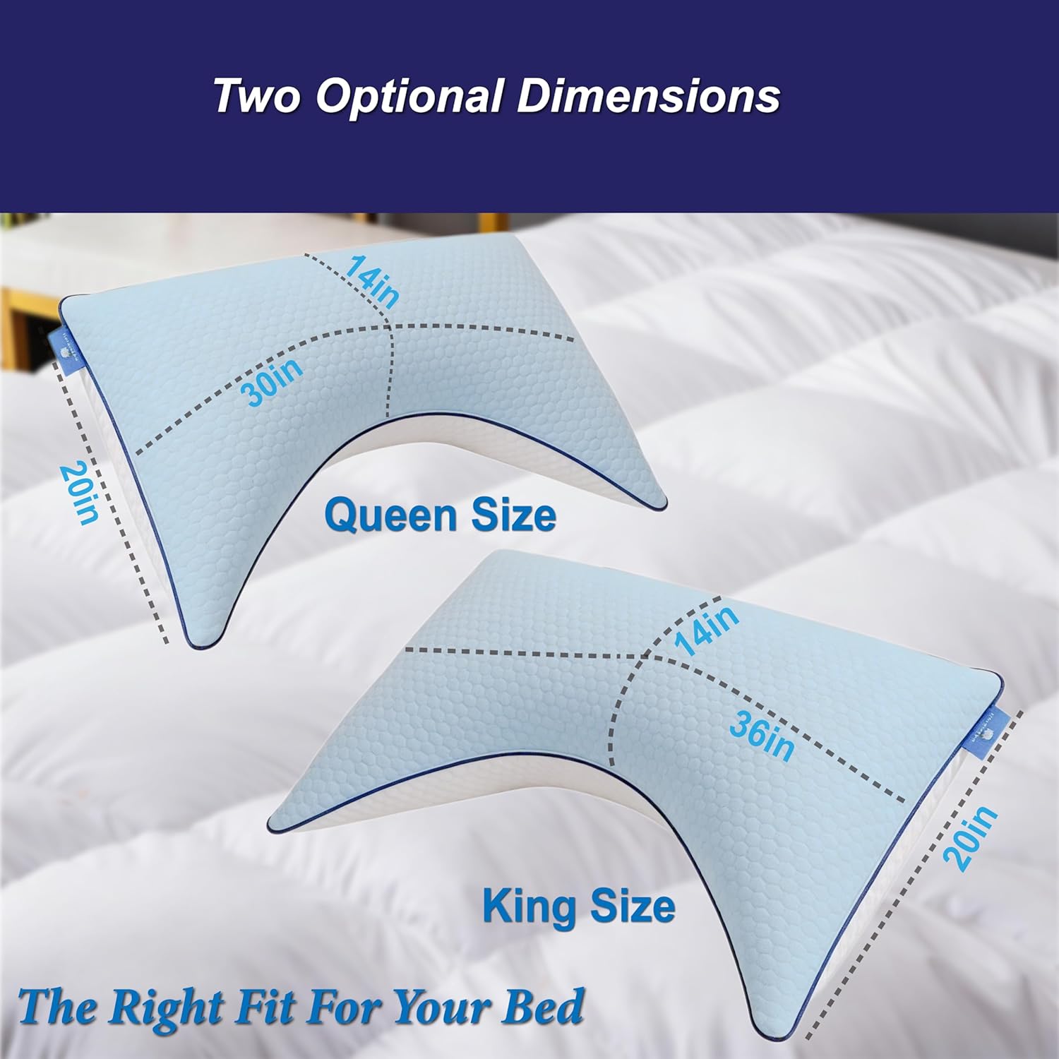 Cooling Pillow Queen Size, Shredded Memory Foam Adjustable Loft, Slow Rebound Cervical Pillow for Neck Pain, Ice Silk & Breathable Cover for Side Back Stomach Sleepers
