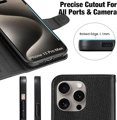 Miniatura 10 de Arae Funda compatible con iPhone 15 Pro Max con tarjetero y correa para la muñeca, funda con tapa para iPhone 15 Pro Max de 6.7 pulgadas, bloqueo