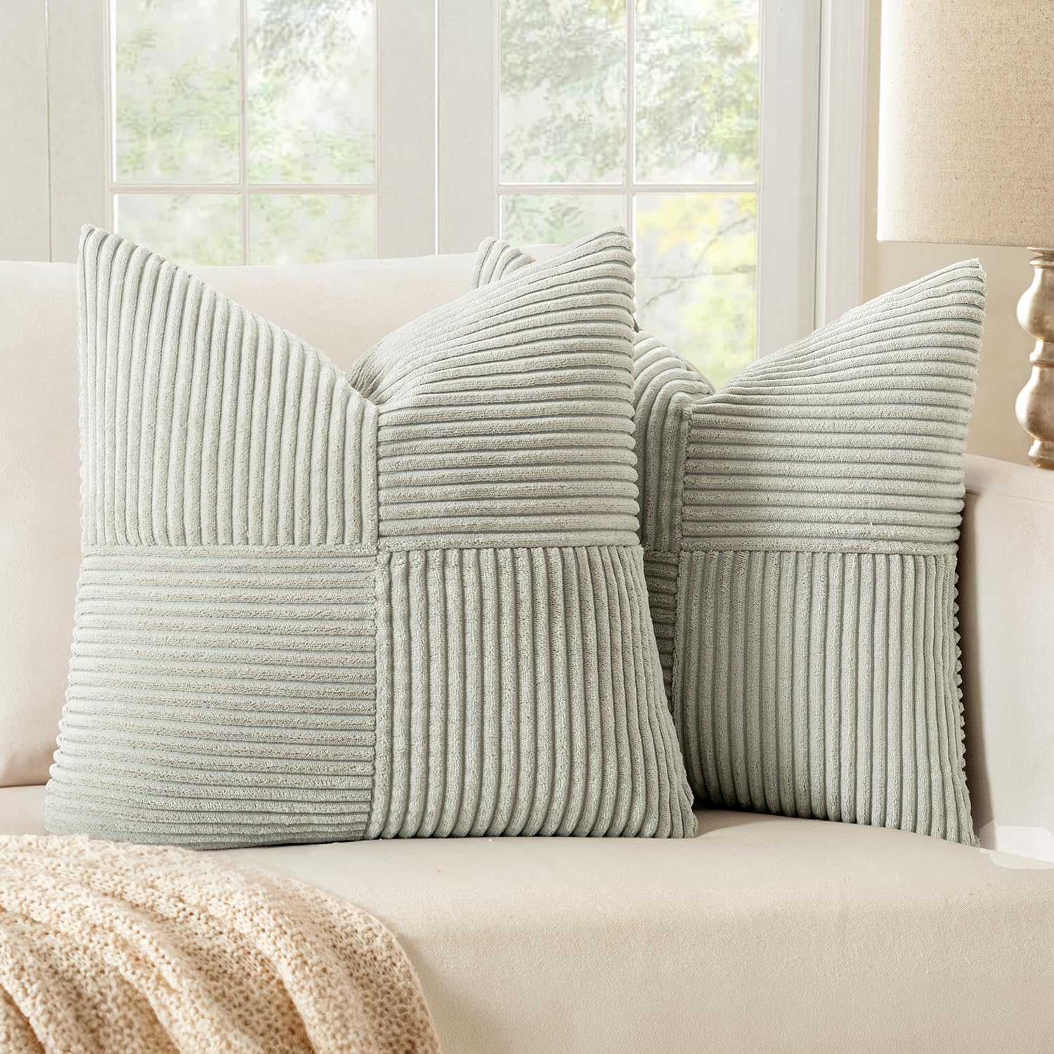 MIULEE 2er Set Kord Kissenbezug Dekorative Kissenhülle Sofakissen Modern Weich Deko Couchkissen mit Verstecktem Reißverschluss Sofa Zierkissenbezug