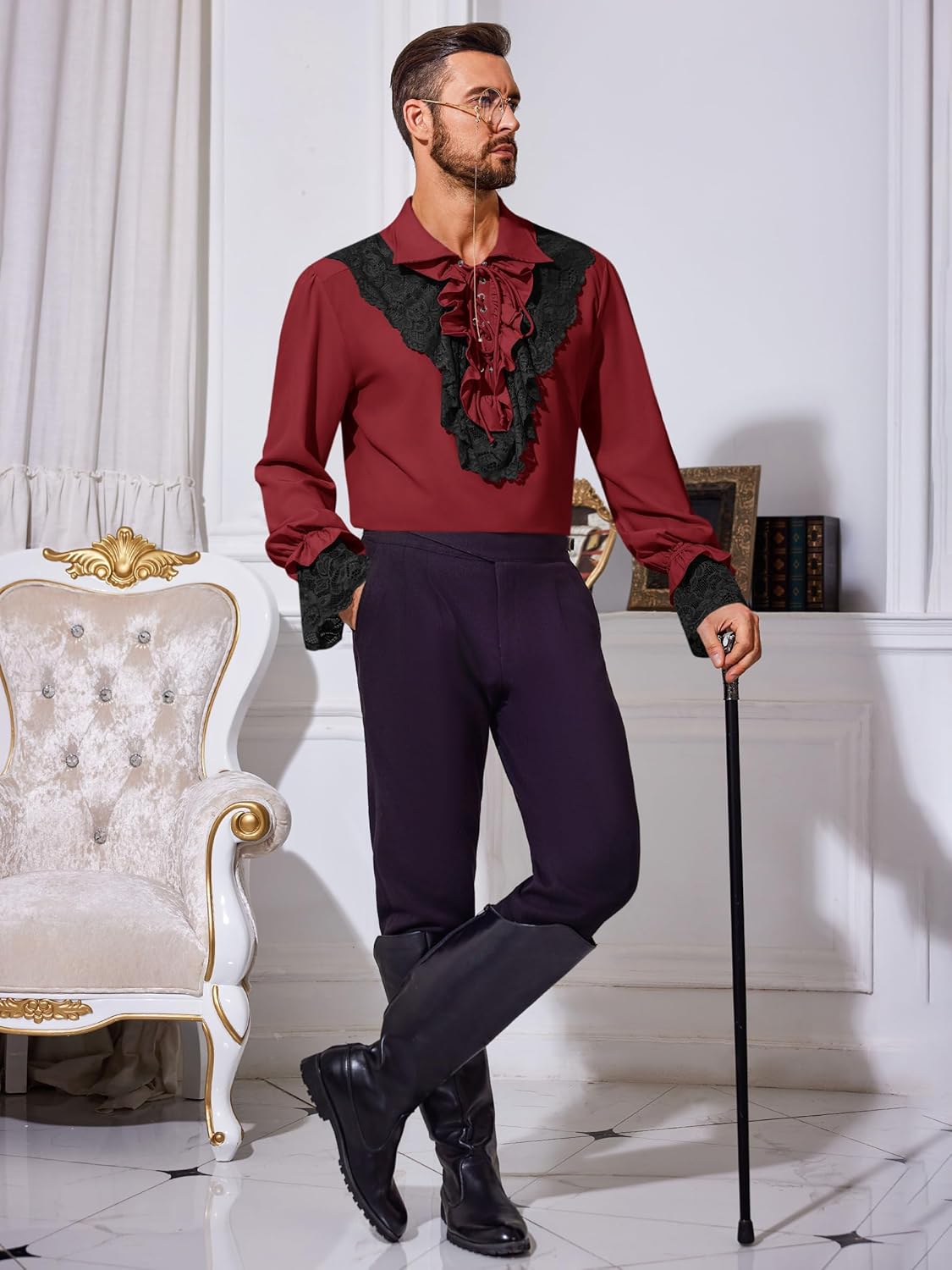 Runcati Mens Pirate Shirt Ruffle Renaissance Victorian Vampire Poet Shirts Steampunk Gothic Medieval Lace Costume - Image 4