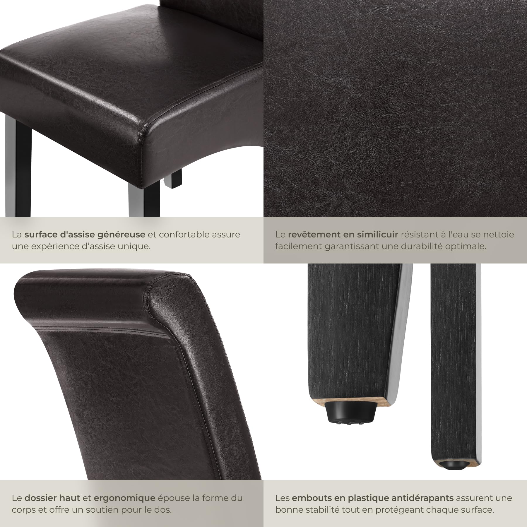 tectake® Lot de 2 Chaises de Salle à Manger Moderne Chaise Ergonomique Confortable Chaise Design en Cuir synthétique Meuble Salon avec Pieds en Bois pour Salle à Manger, Salon, Coiffeuse, Chambre