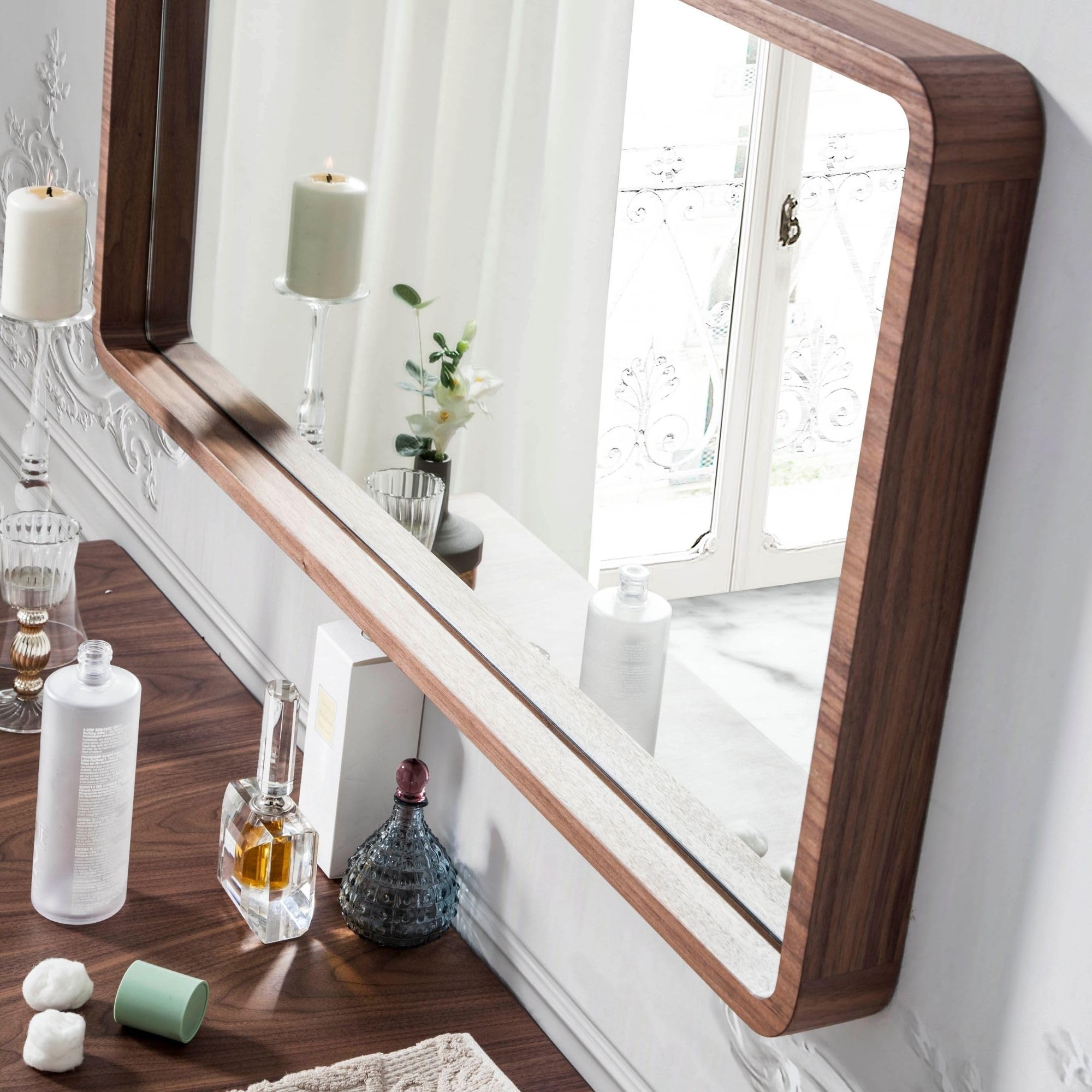 Angel Cerdá – Specchio da Parete Moderna Rettangolare con Cornice in Legno Noce | Grande Specchio di Design per Soggiorno, Camera da Letto o Ingresso | Decorazione Elegante | 100 x 50 x 7 cm