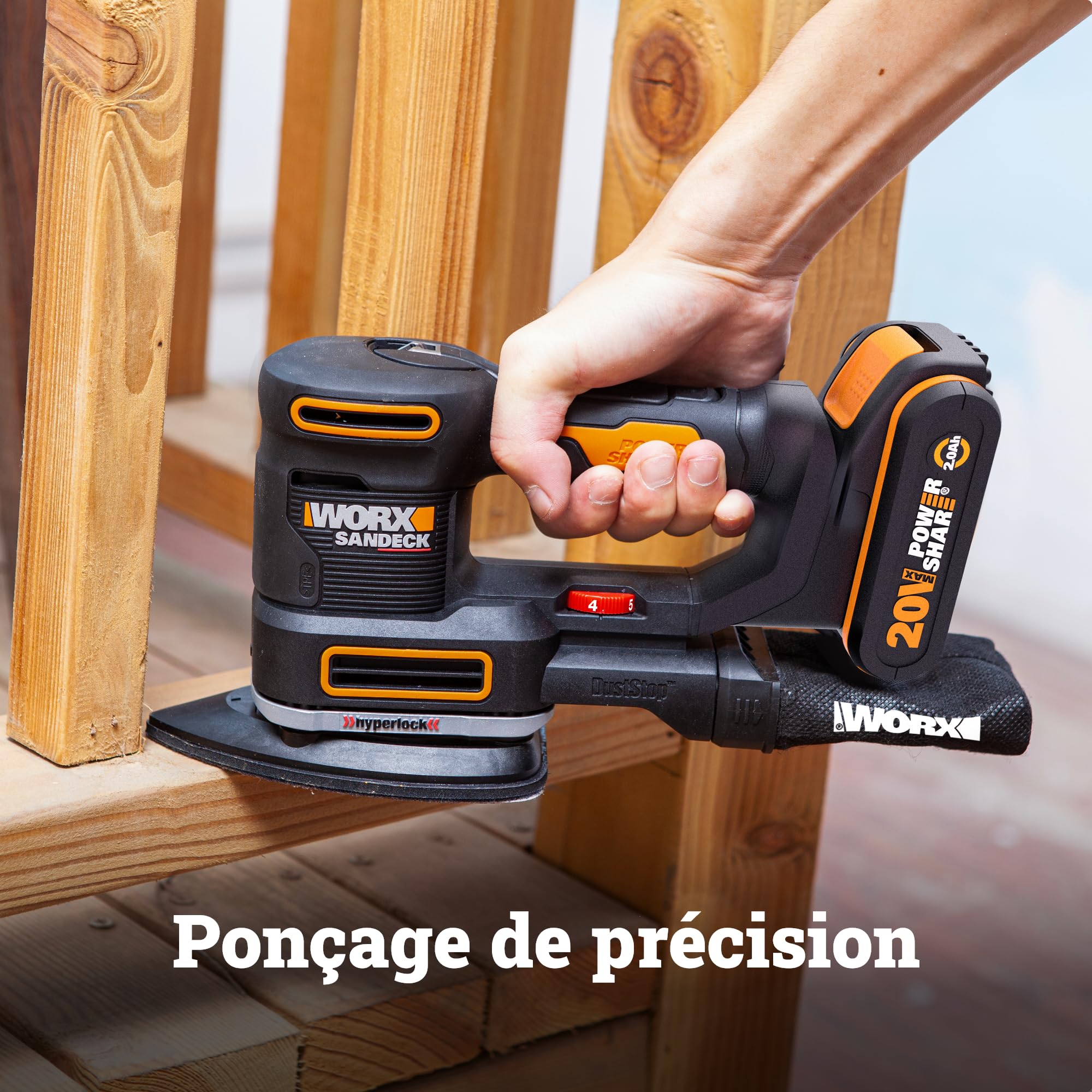 WORX Ponceuse multifonction sans fil 20V WX820.9 | Outil 5-en-1, changement rapide des plateaux, vitesse variable et PowerShare