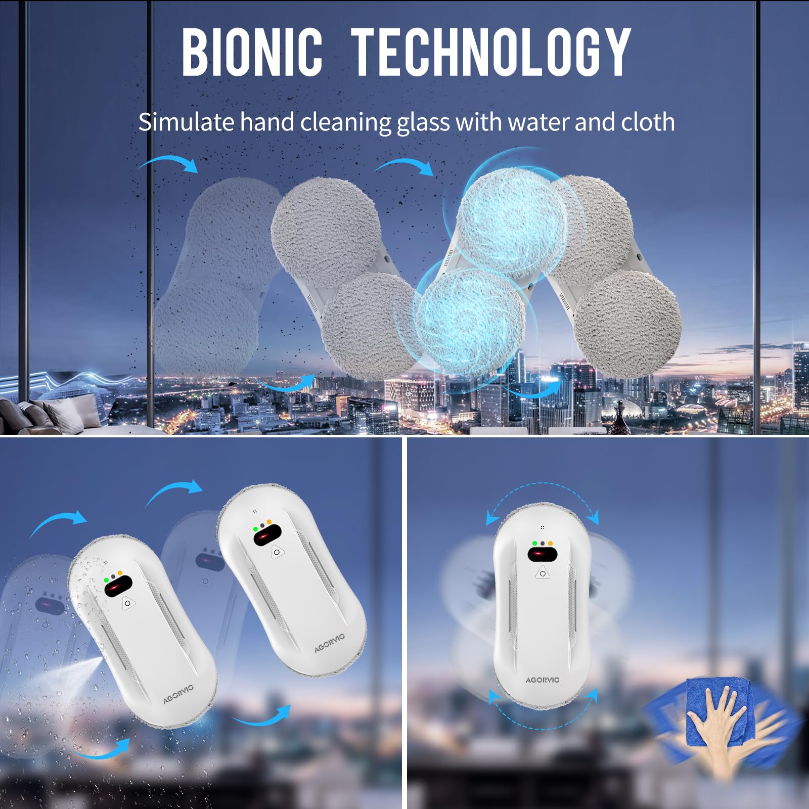 Robot de limpieza de ventanas con rociador de agua automático y navegación inteligente, robot limpiador automático de ventanas para vidrio interior/exterior con triple sistema de seguridad, 3