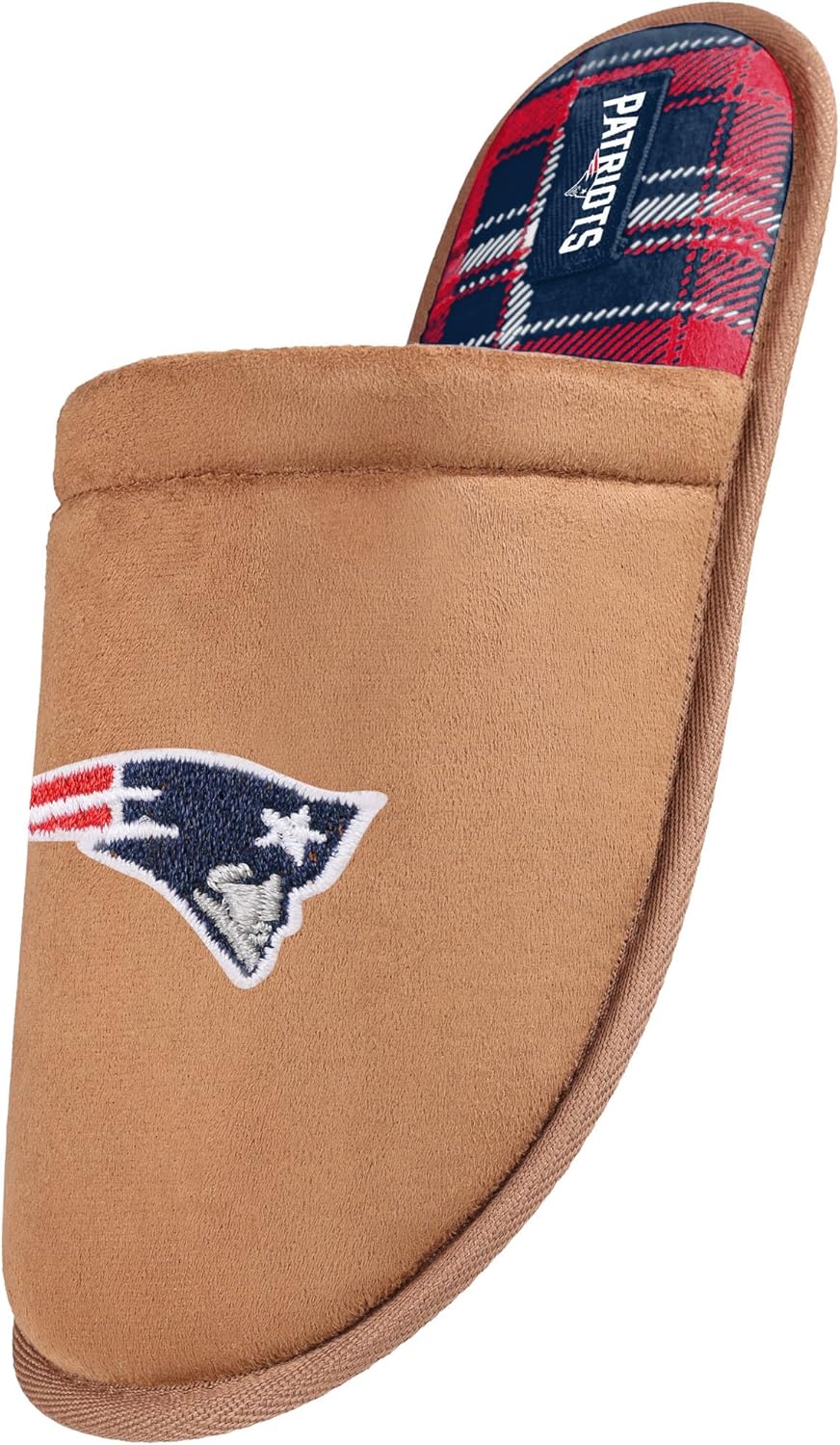 FOCO Men's NFL Team Logo Flannel Lined Faux Suede Brown Scuff Slippers