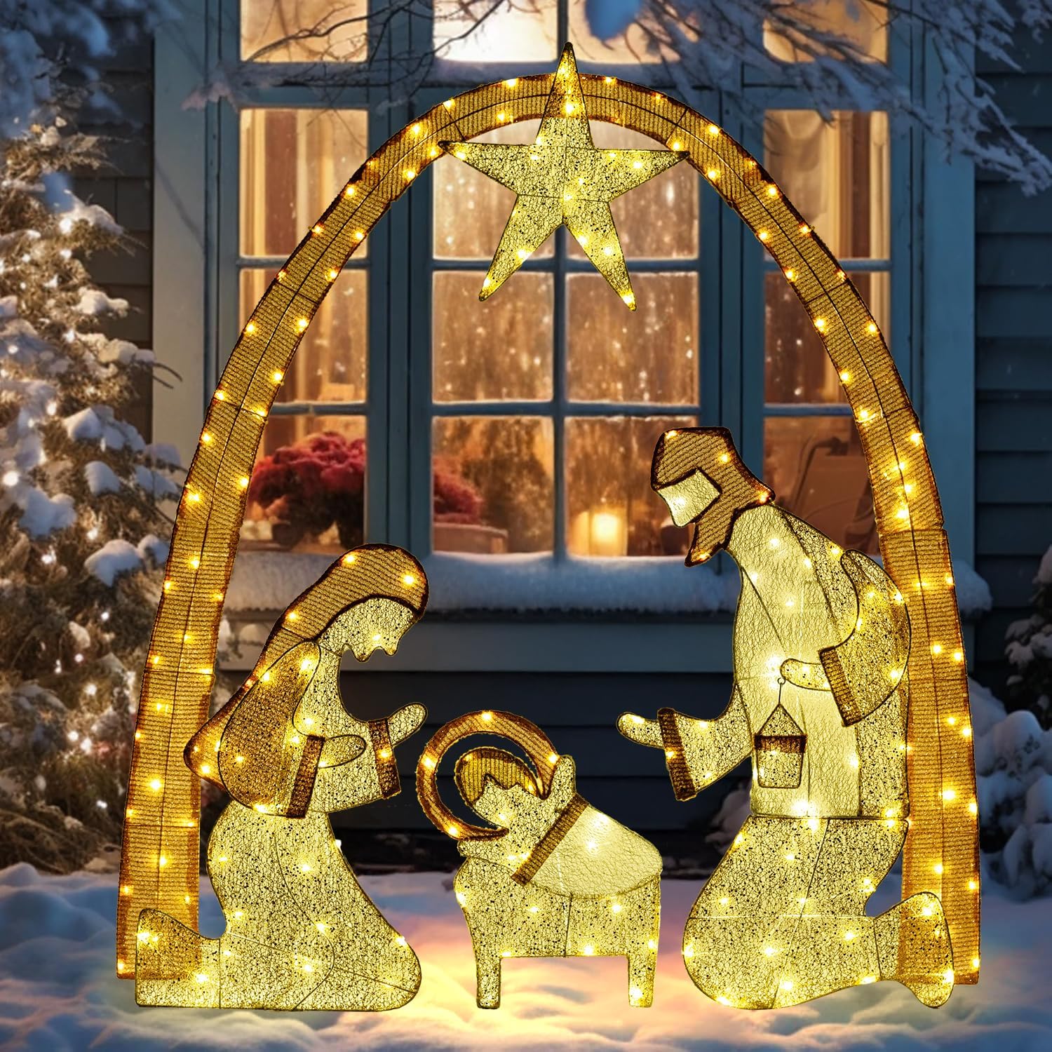 Lighted Outdoor Nativity Scene- Christmas Holy Family Yard Decoration, Large Christmas Holy Family Set for Yard Lawn Garden Outside Decor and Home Holiday Party